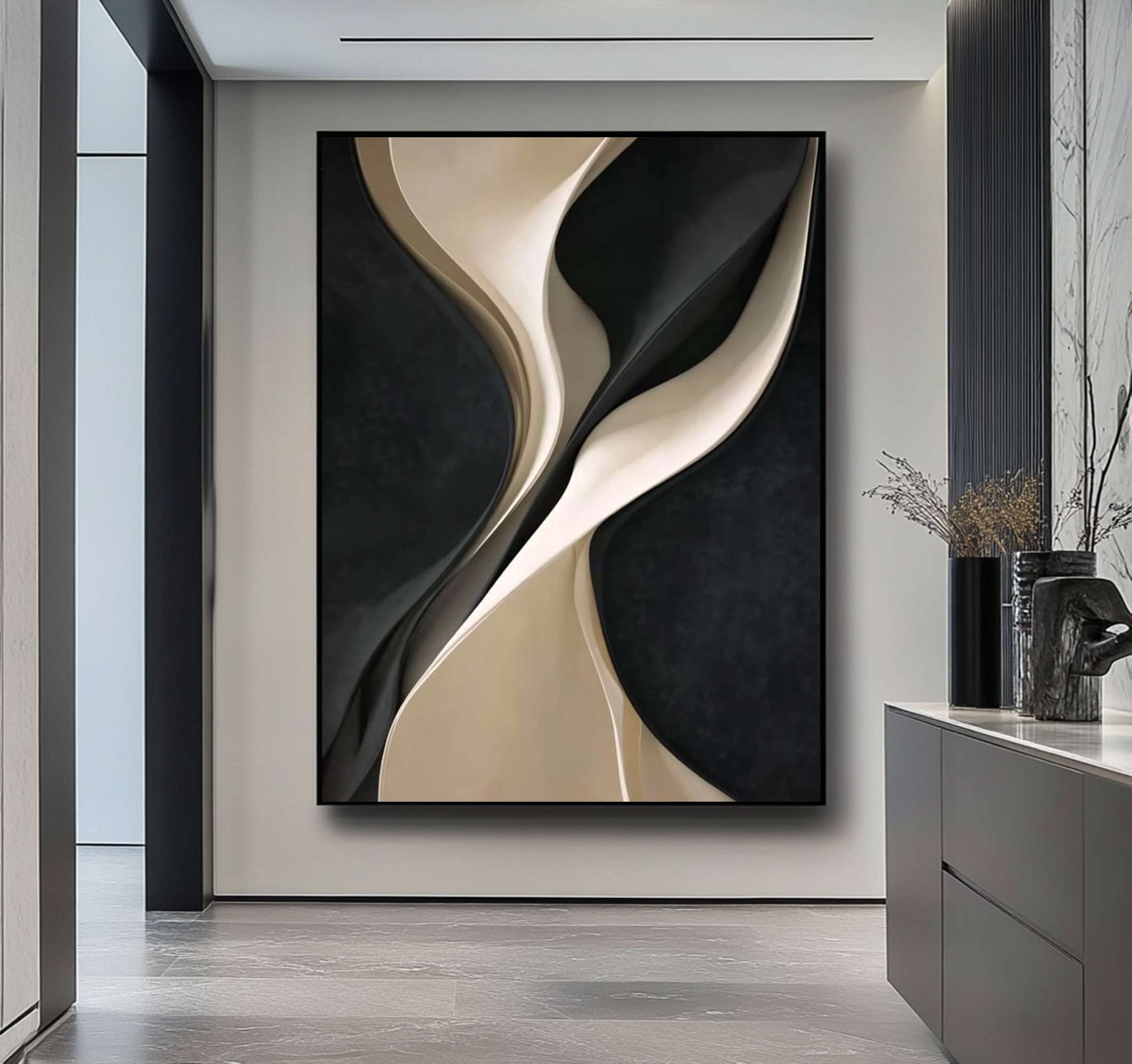 wood wall decor painting Black and white texture wall decor painting