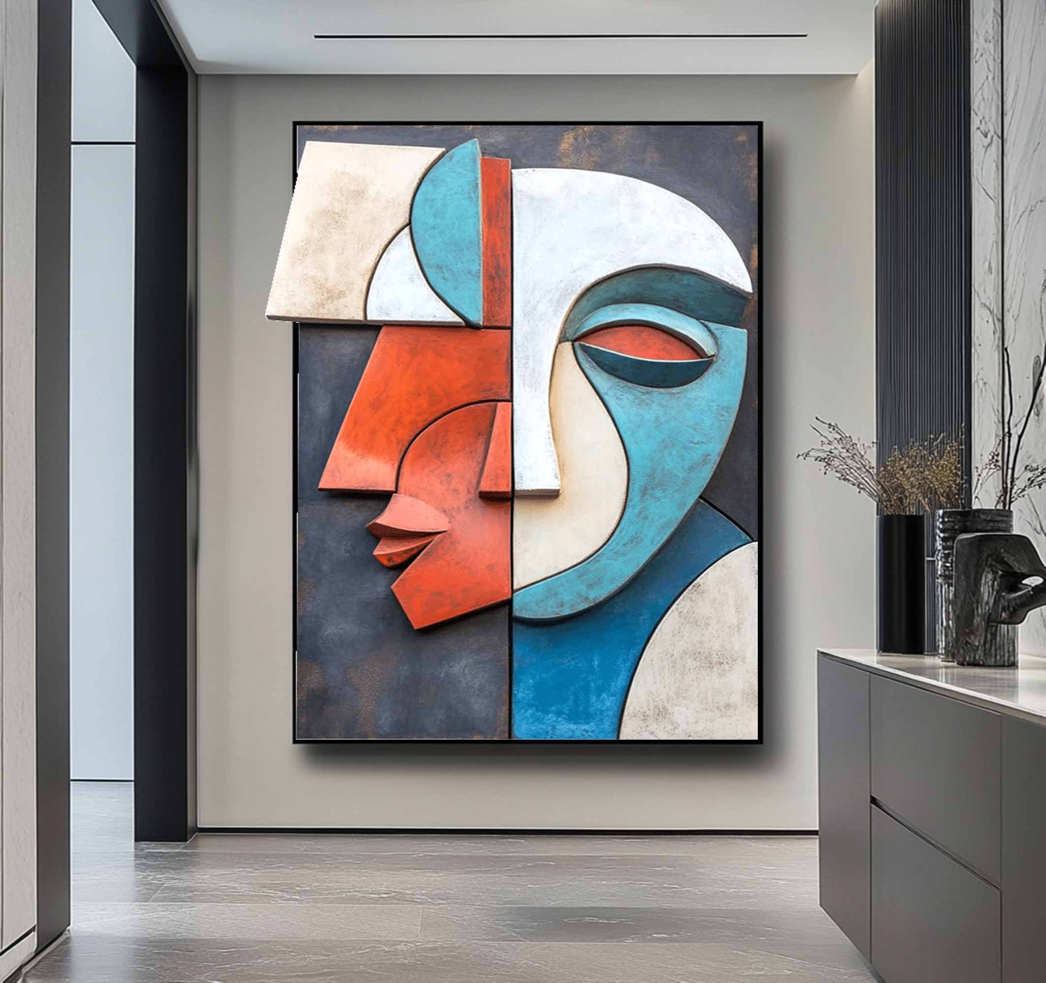 Face Sculptured art Painting face 3D Textured Wall Decor Wood wall art