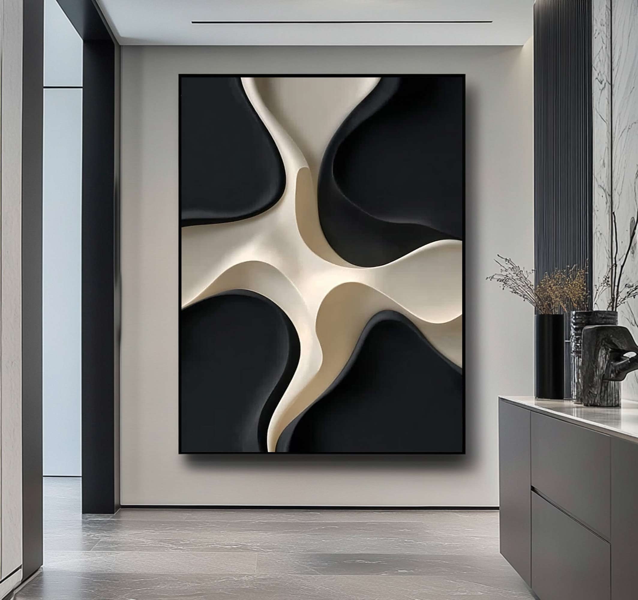 Black and white texture wall decor wood sculpture wall decor painting