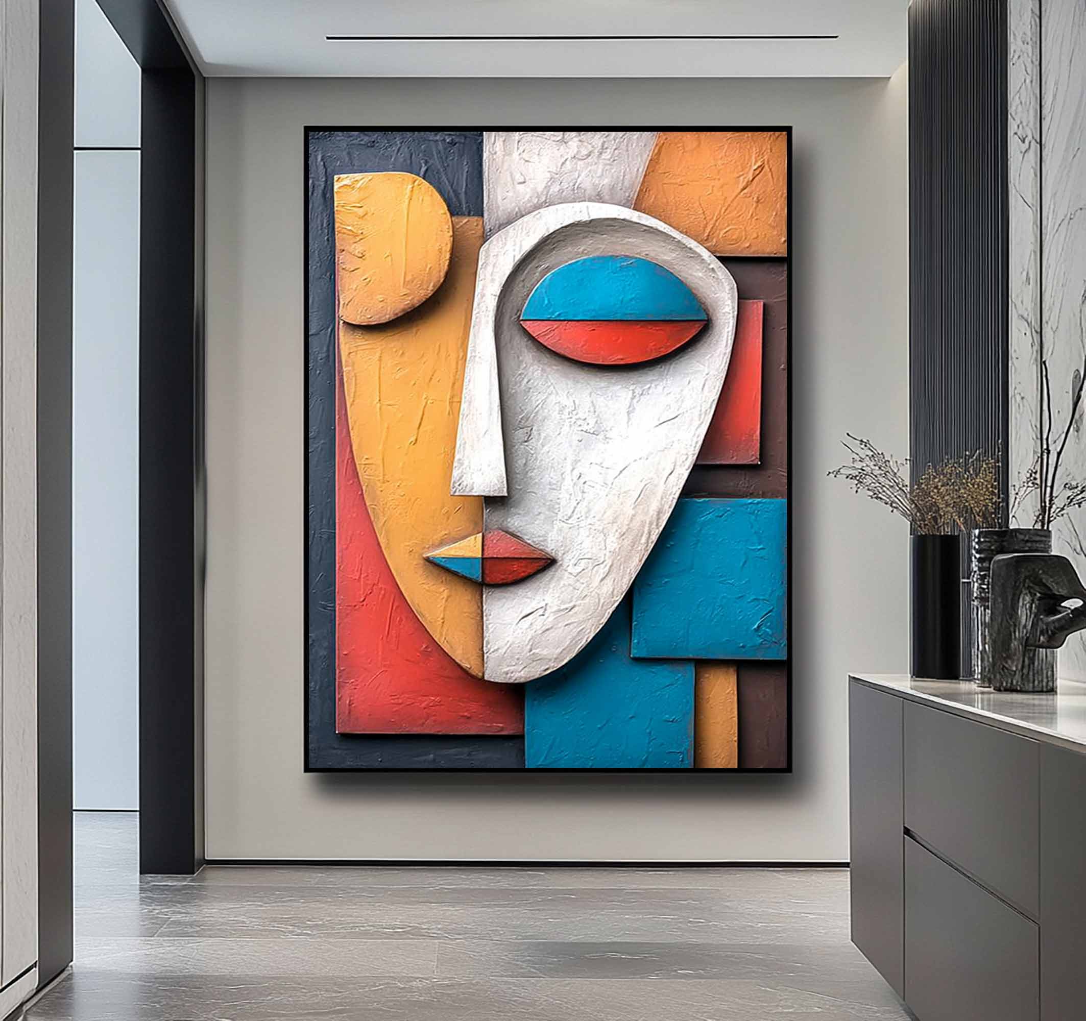 Wood carving wall art Wooden wall decor Art face 3D Textured Wall Decor