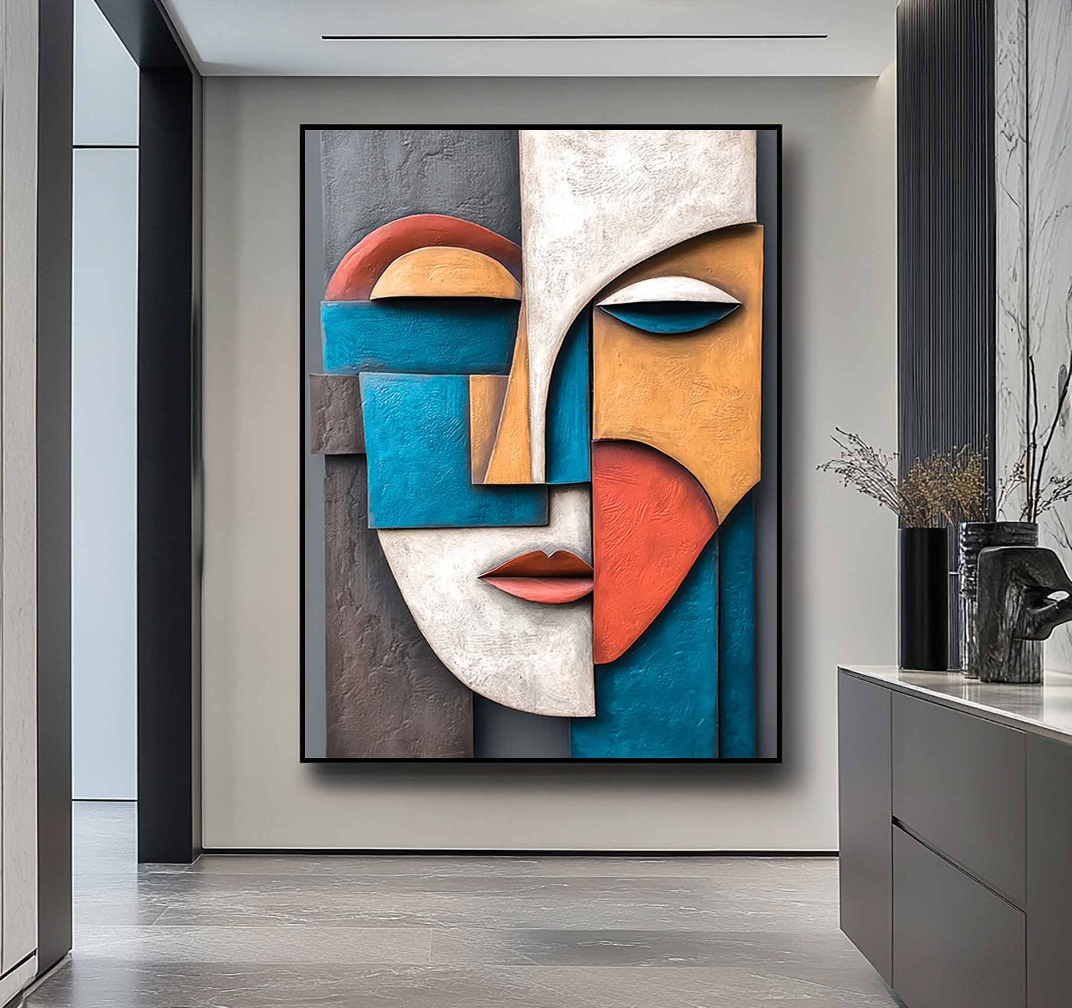 Wood carving wall art Wooden wall decor Face painting for two people