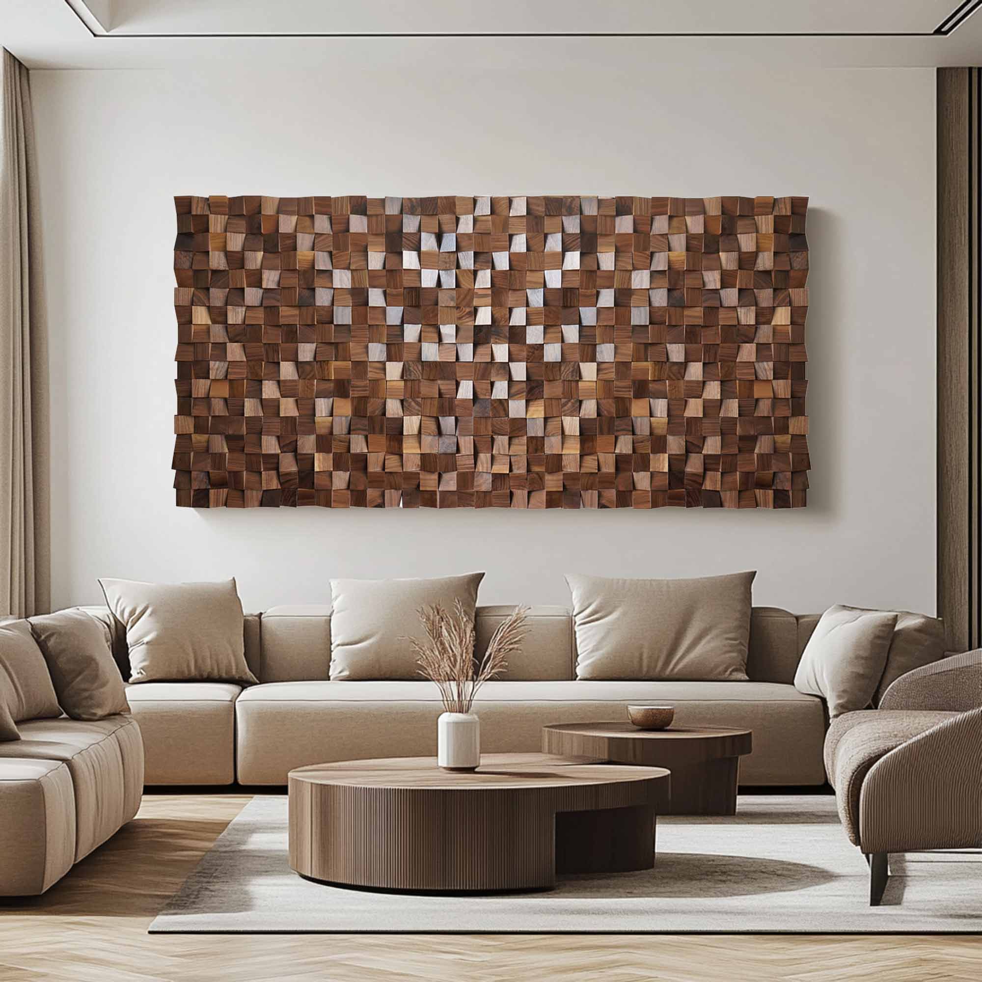 Hand-Painted Wood Carving Wall Art: Abstract 3D Textured Sculpture art