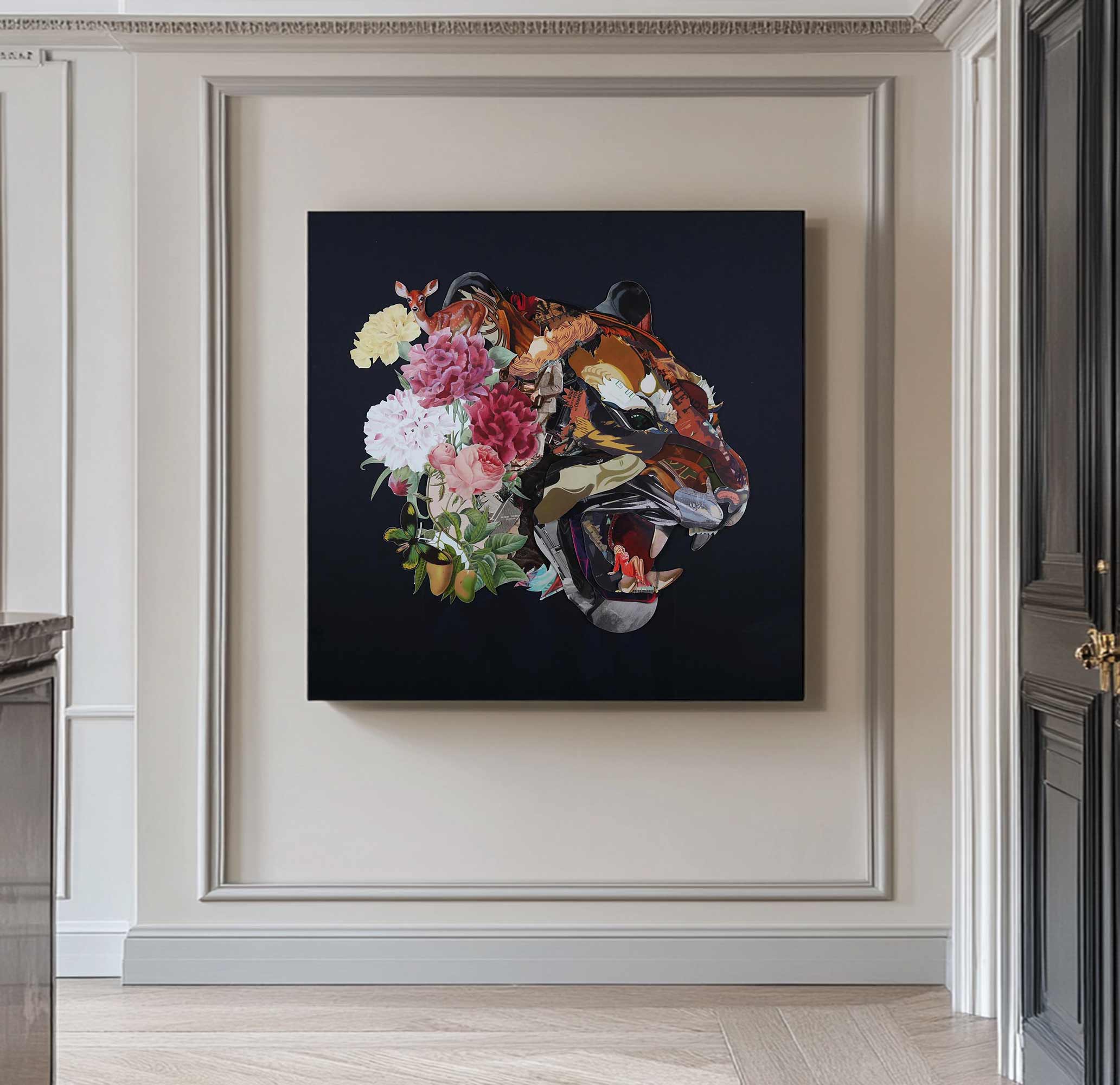Collage art painting Animal collage art Tiger head close-up painting