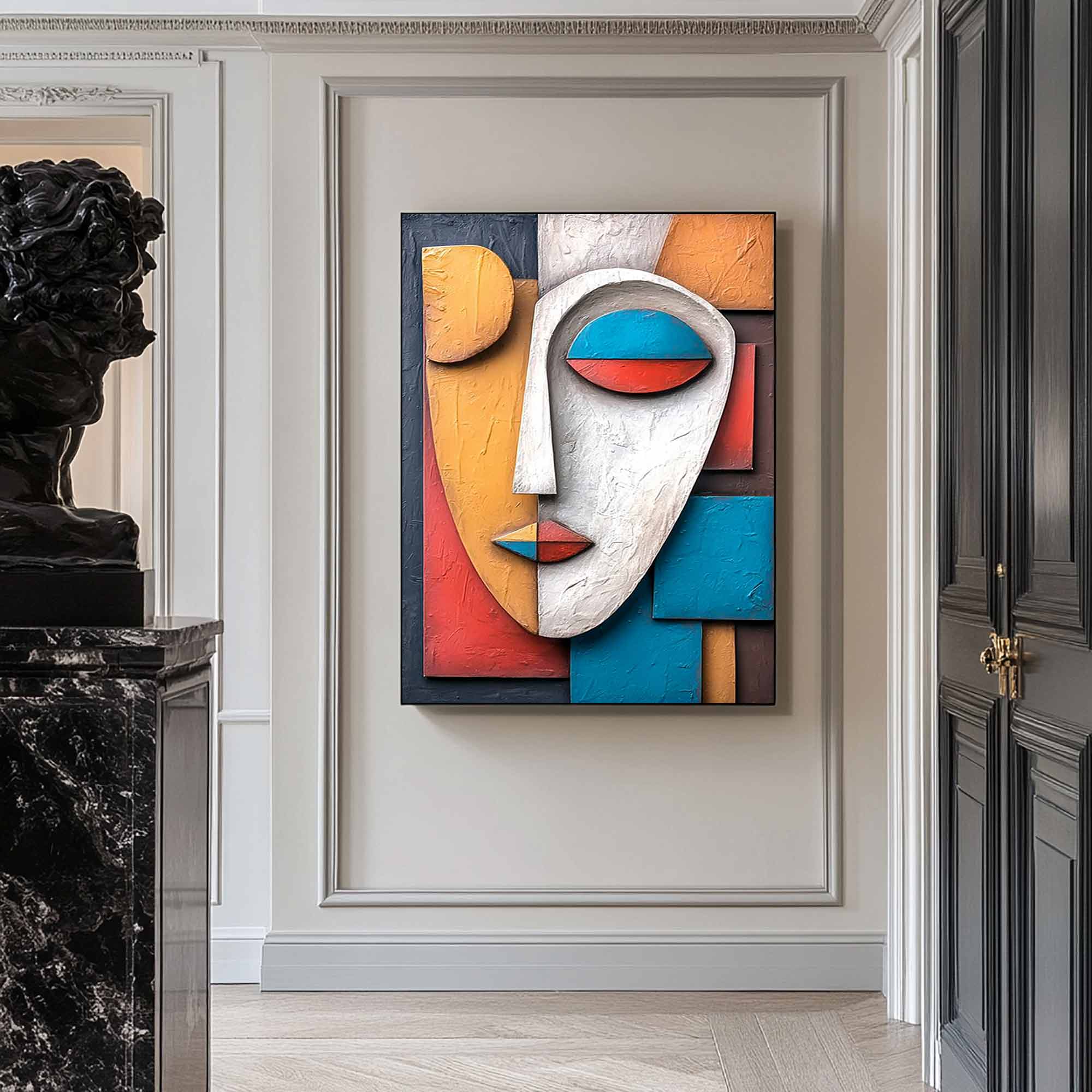 Wood carving wall art Wooden wall decor Art face 3D Textured Wall Decor