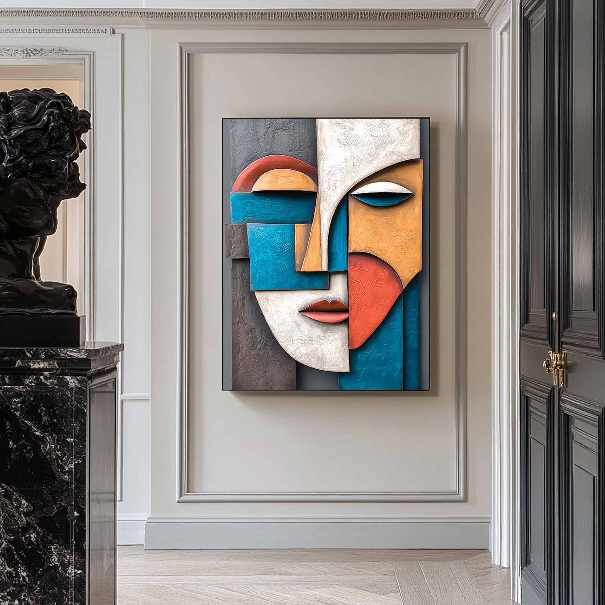 Wood carving wall art Wooden wall decor Face painting for two people