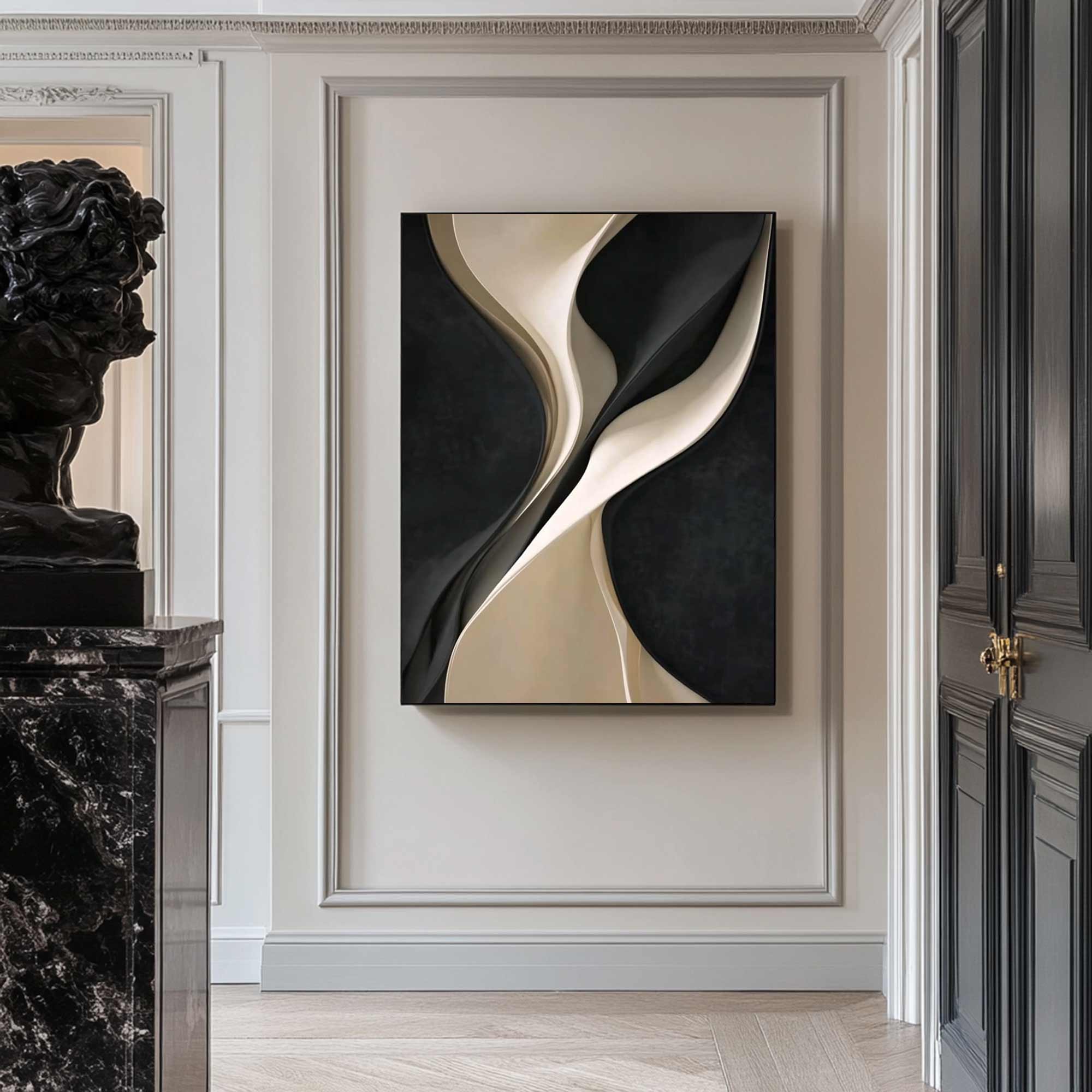 wood wall decor painting Black and white texture wall decor painting