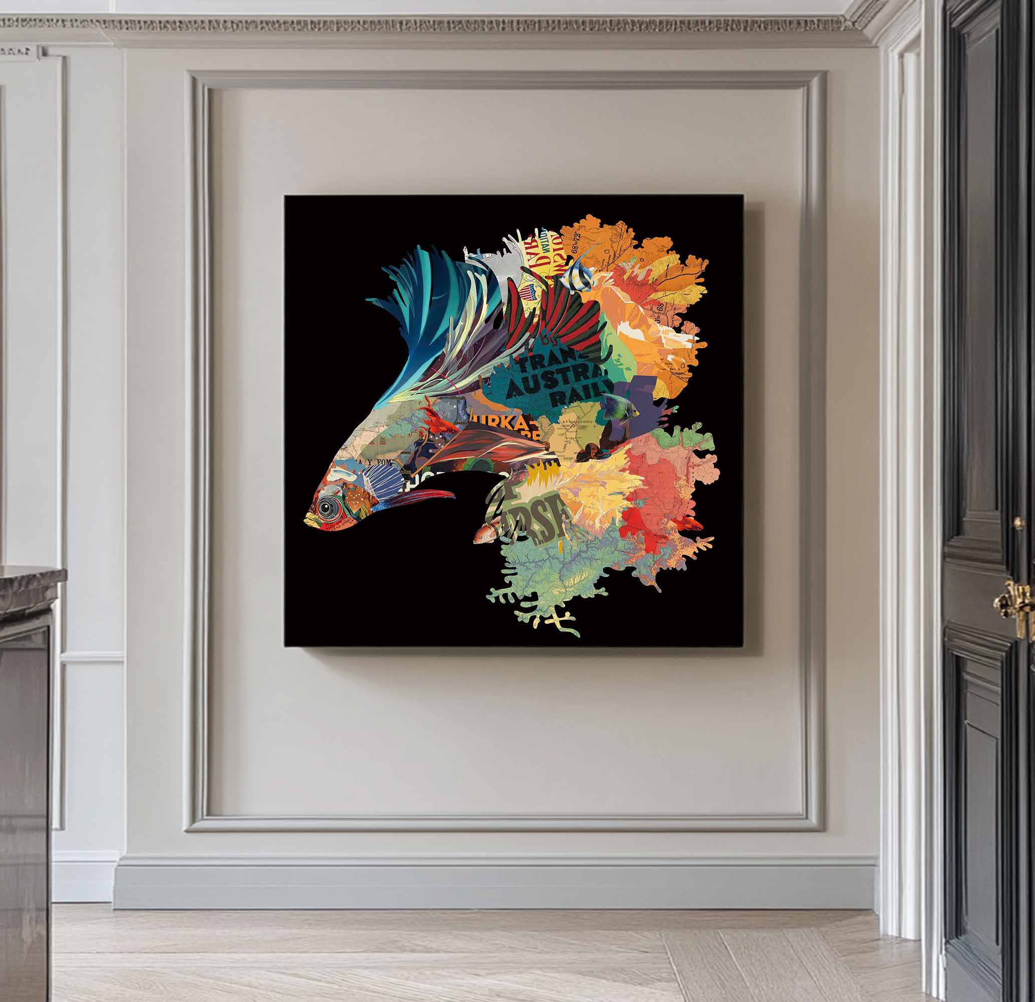Color Carp Painting Collage art painting Carp collage art Carp painting