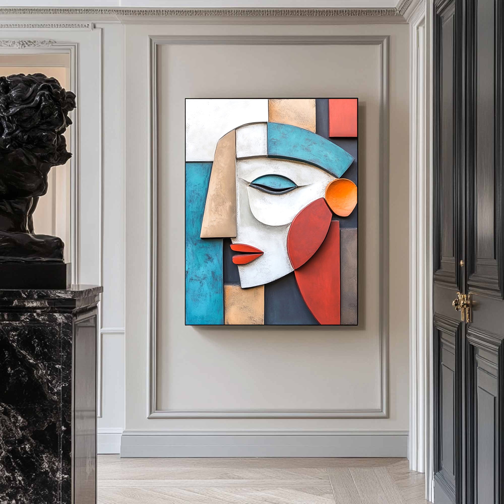 Wood carving wall art Wooden wall decor Art face 3D Textured Wall Decor