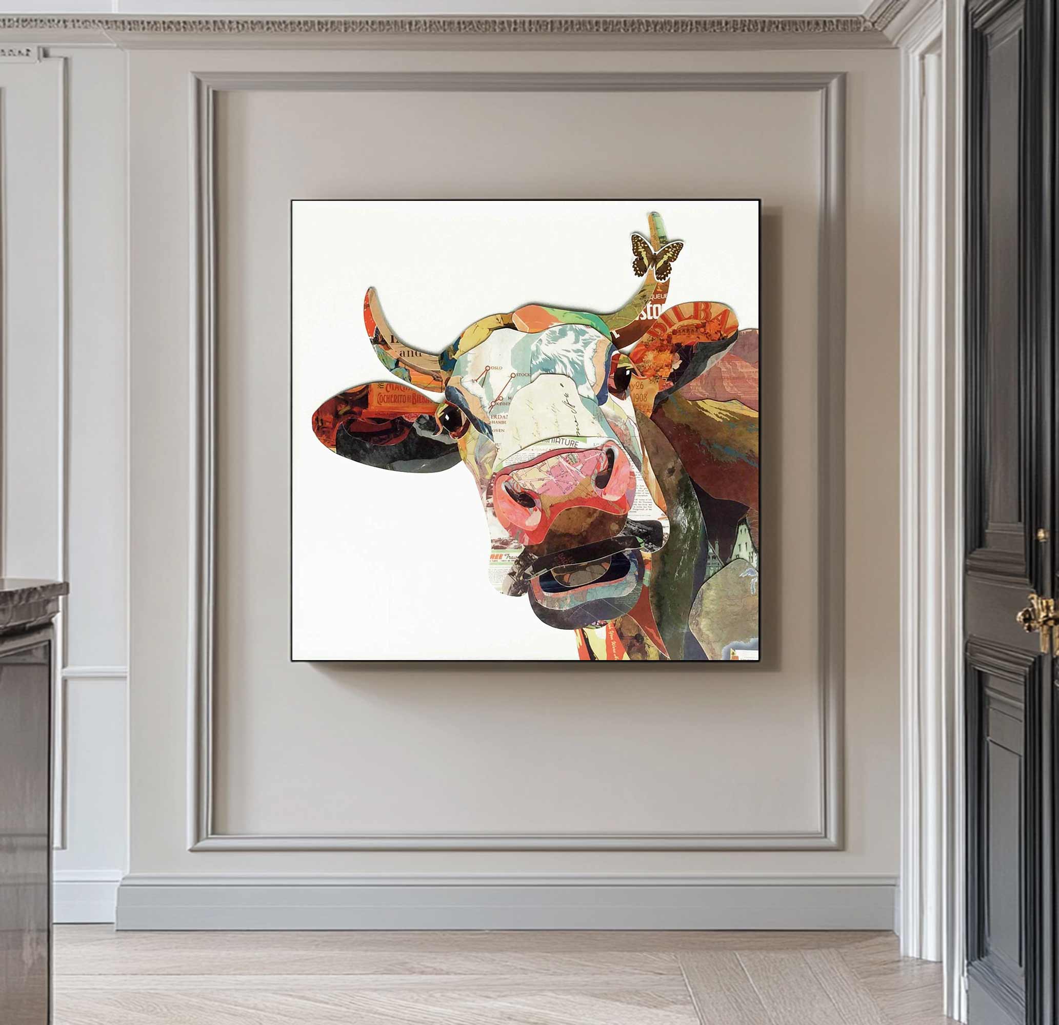 Dairy cow Collage art painting bull collage art dairy cow painting