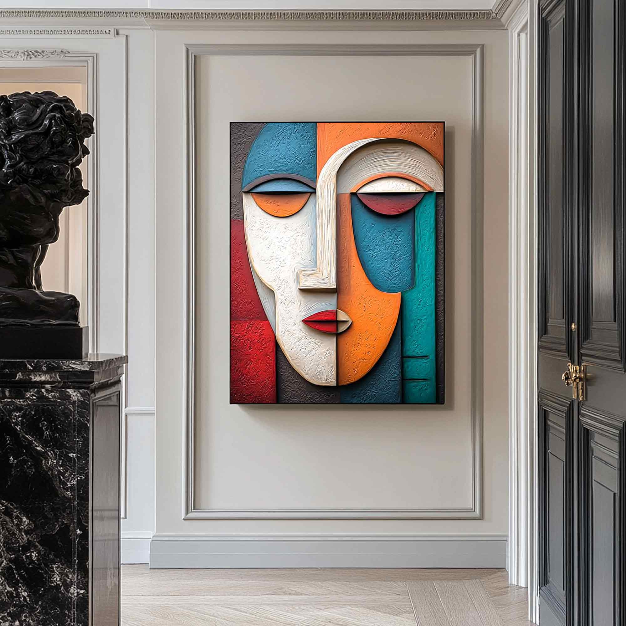 Wood carving wall art  face 3D Textured Wall Decor face Sculptured art