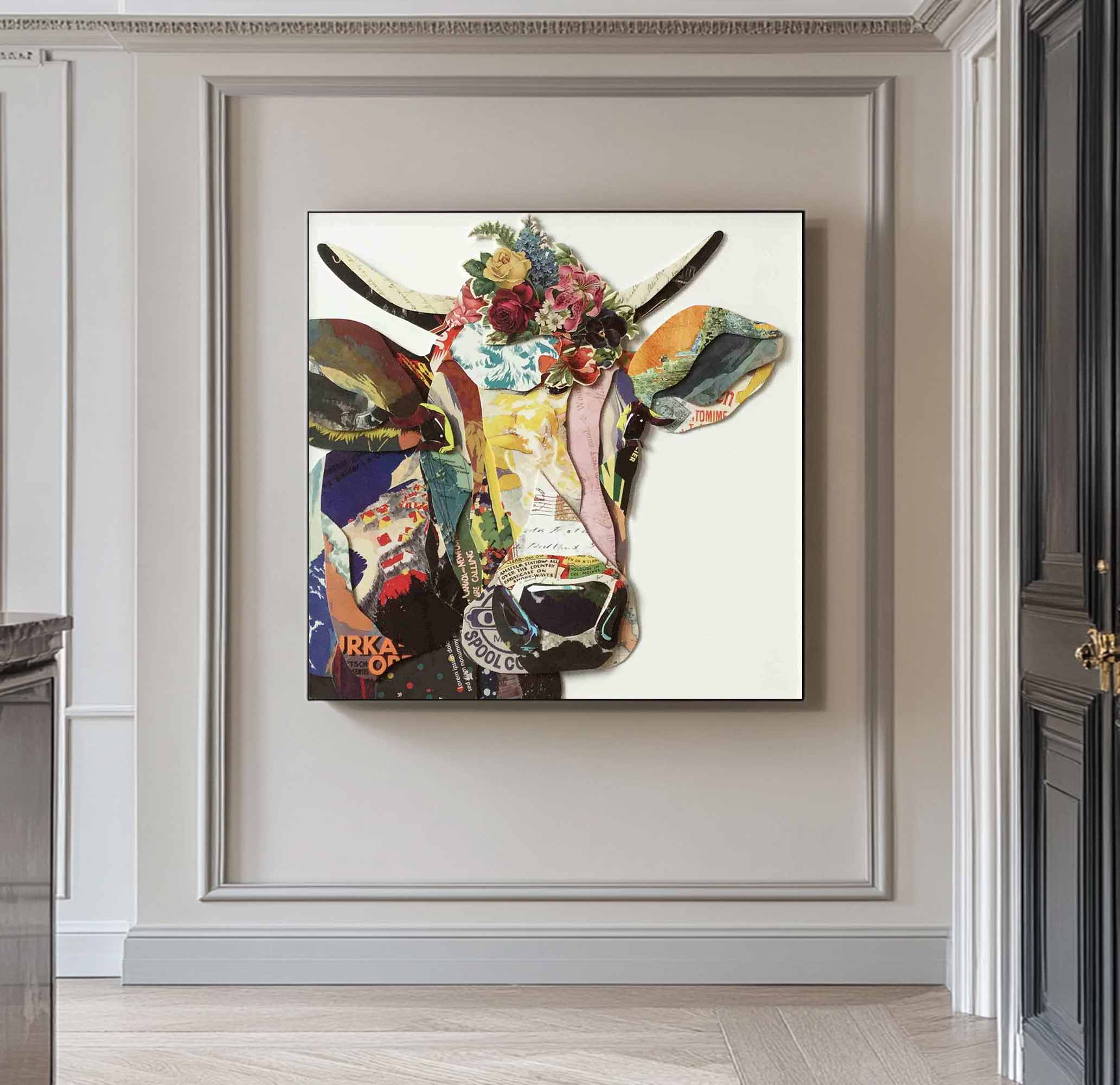 Dairy cow painting Dairy cow Collage art painting bull collage art 