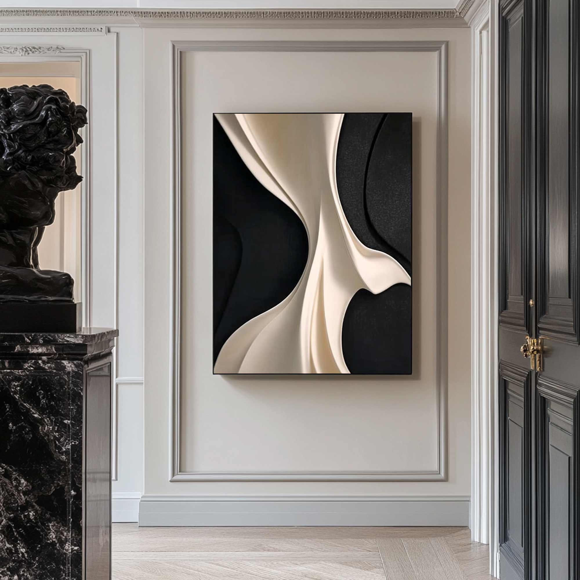 wood sculpture wall art Black and white wood carving texture wall decor