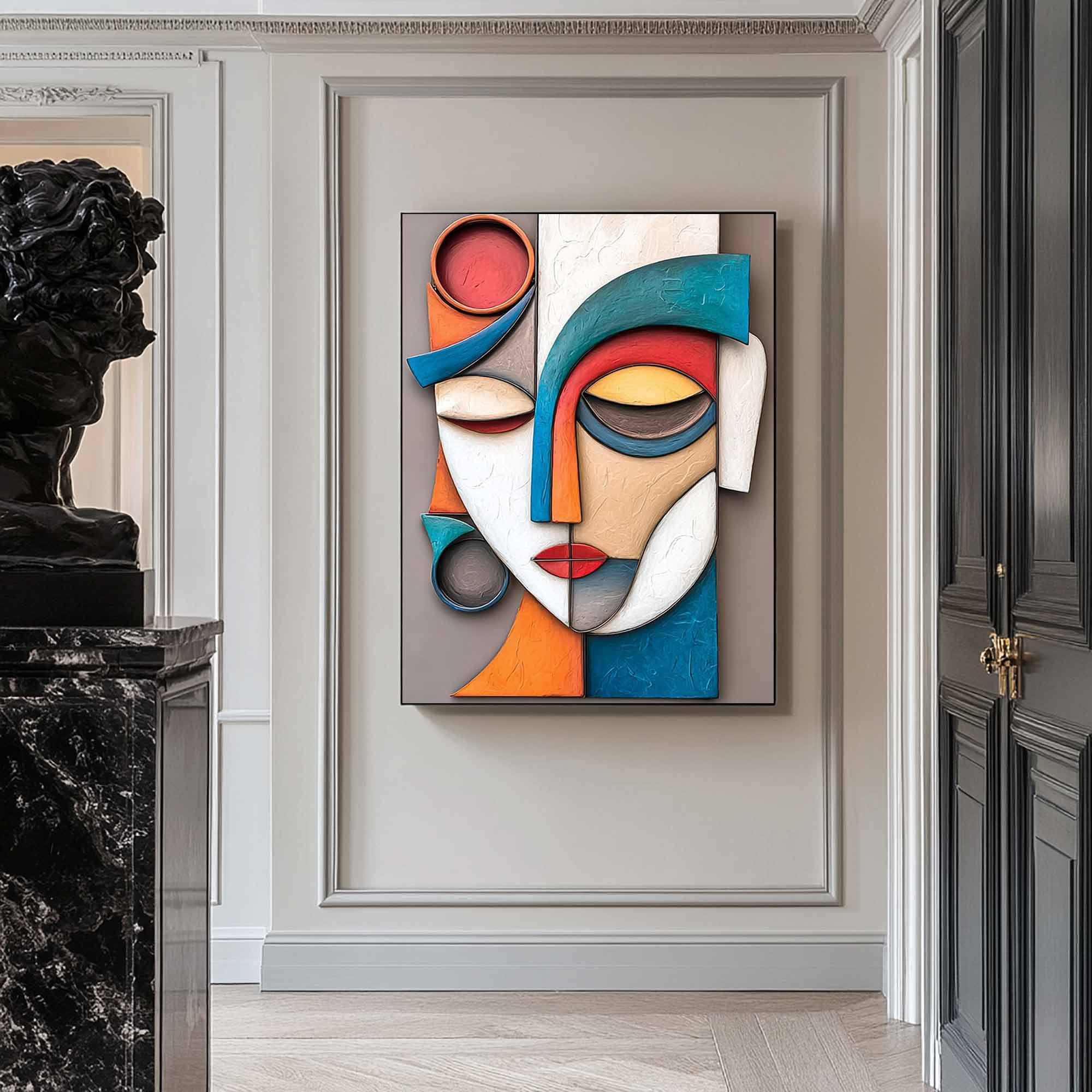 Wood carving wall art Wooden wall decor Art face Sculptured art Painting