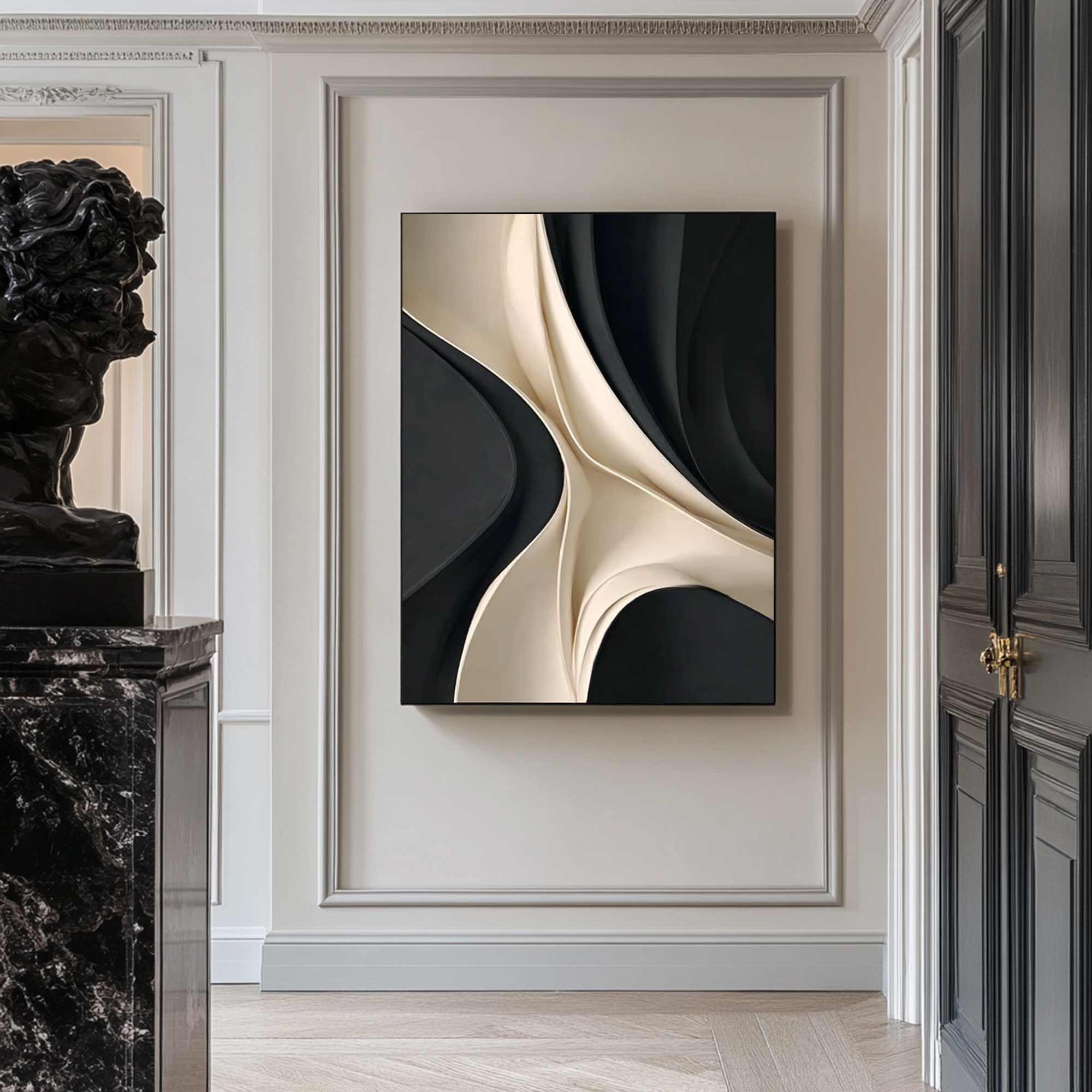 wood sculpture wall art Black and white texture wall decor carving art