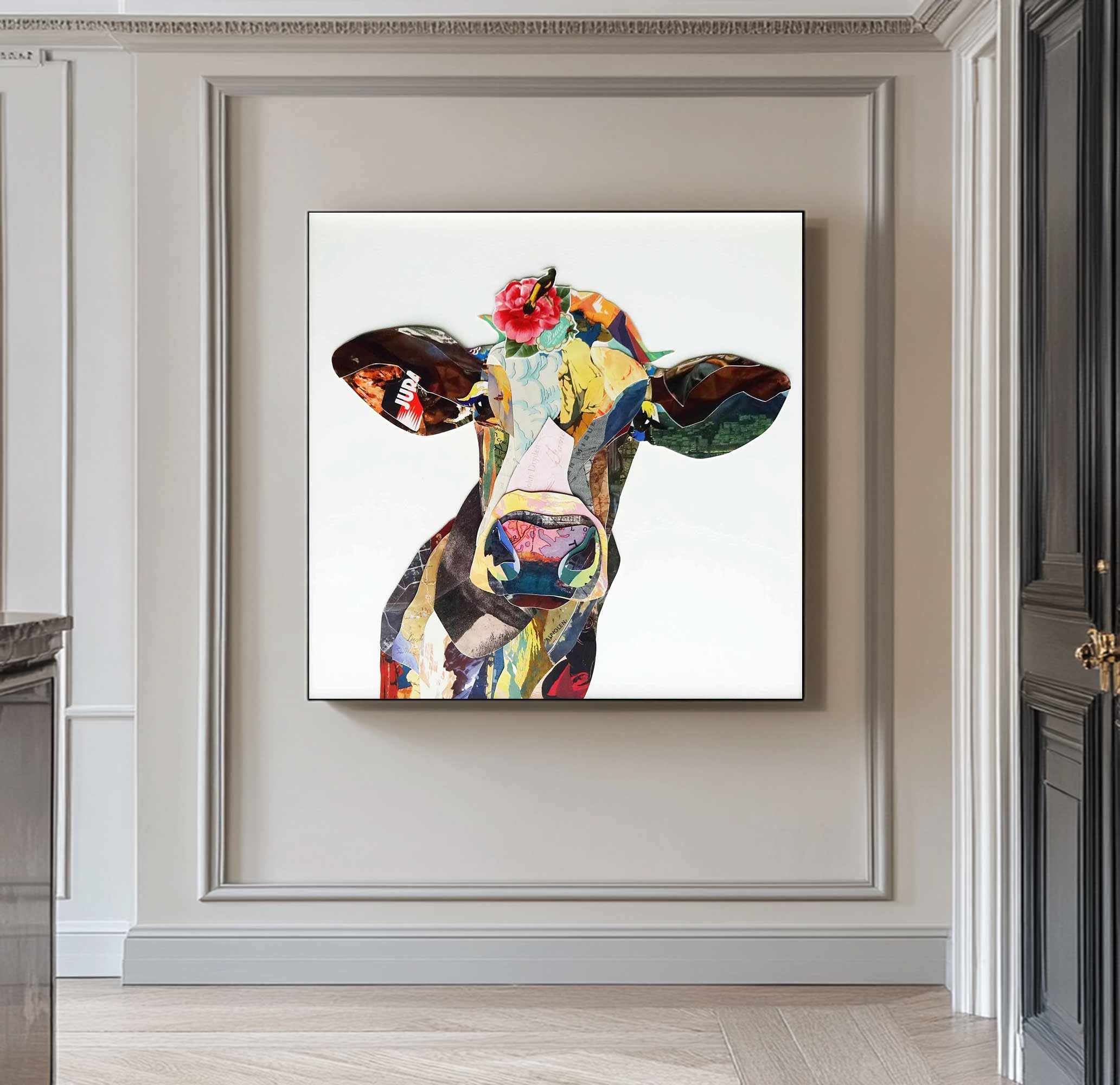 dairy cow painting Dairy cow Collage art painting bull collage art 