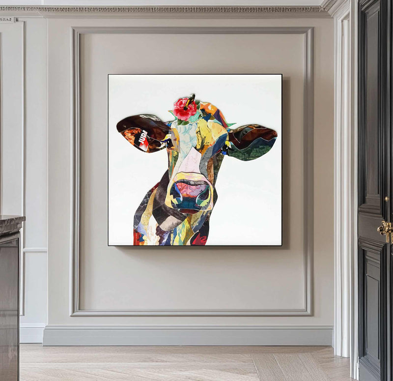 dairy cow painting Dairy cow Collage art painting bull collage art 