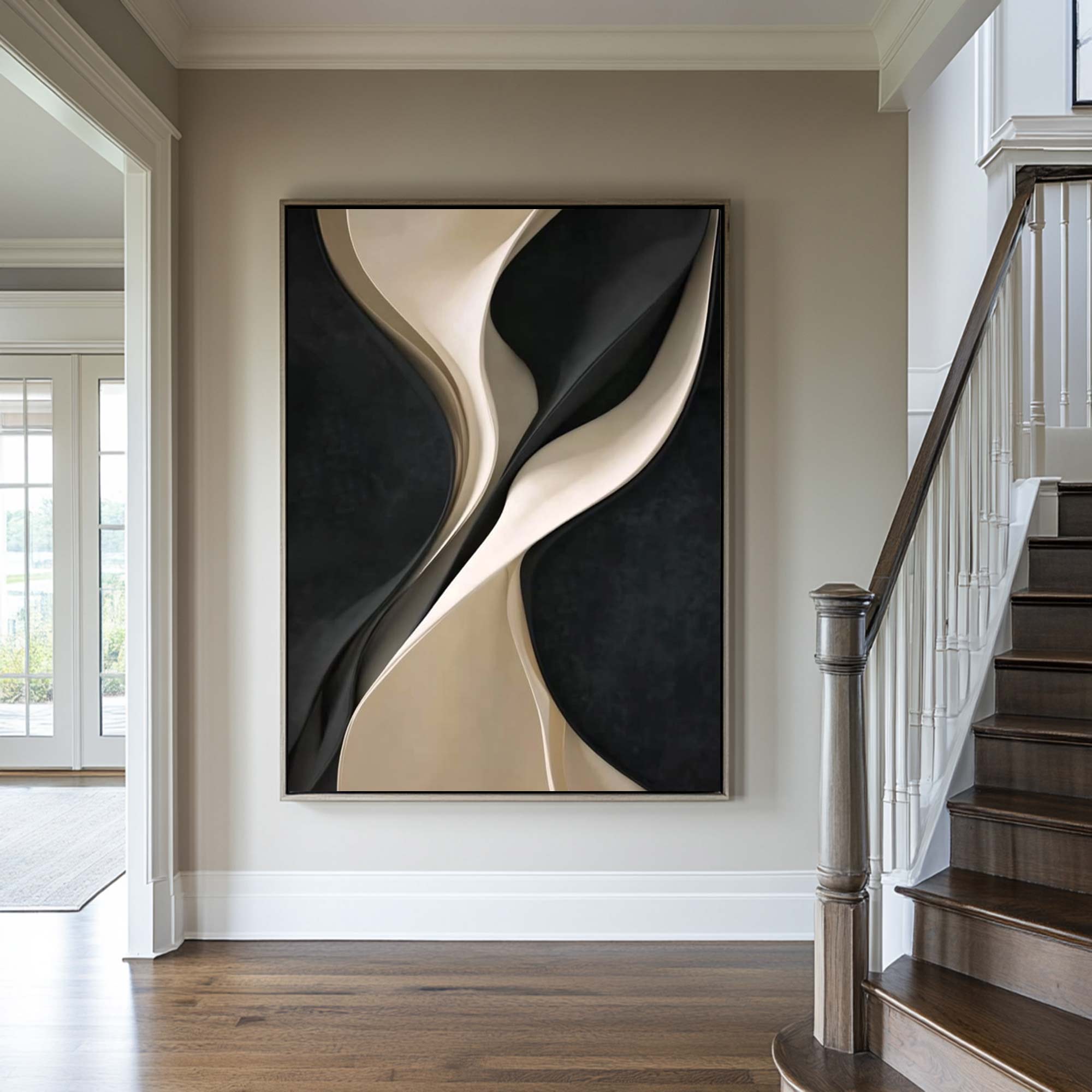 wood wall decor painting Black and white texture wall decor painting