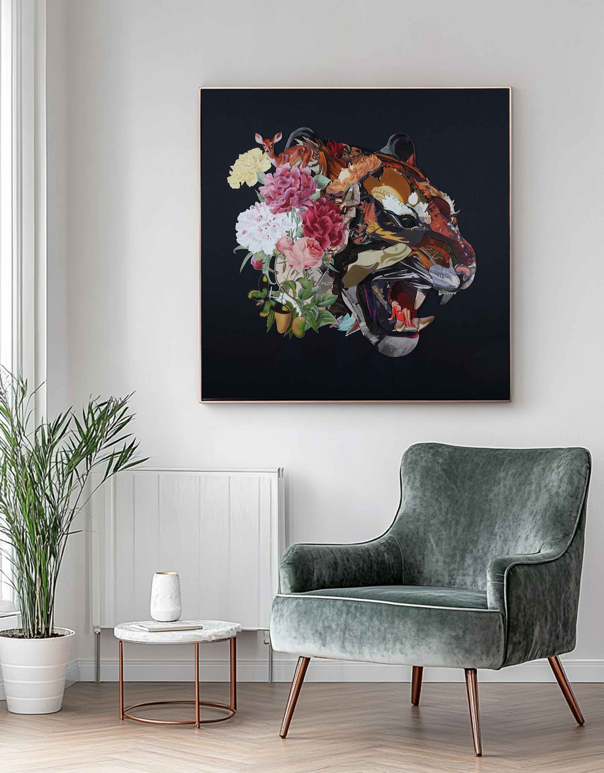 Collage art painting Animal collage art Tiger head close-up painting