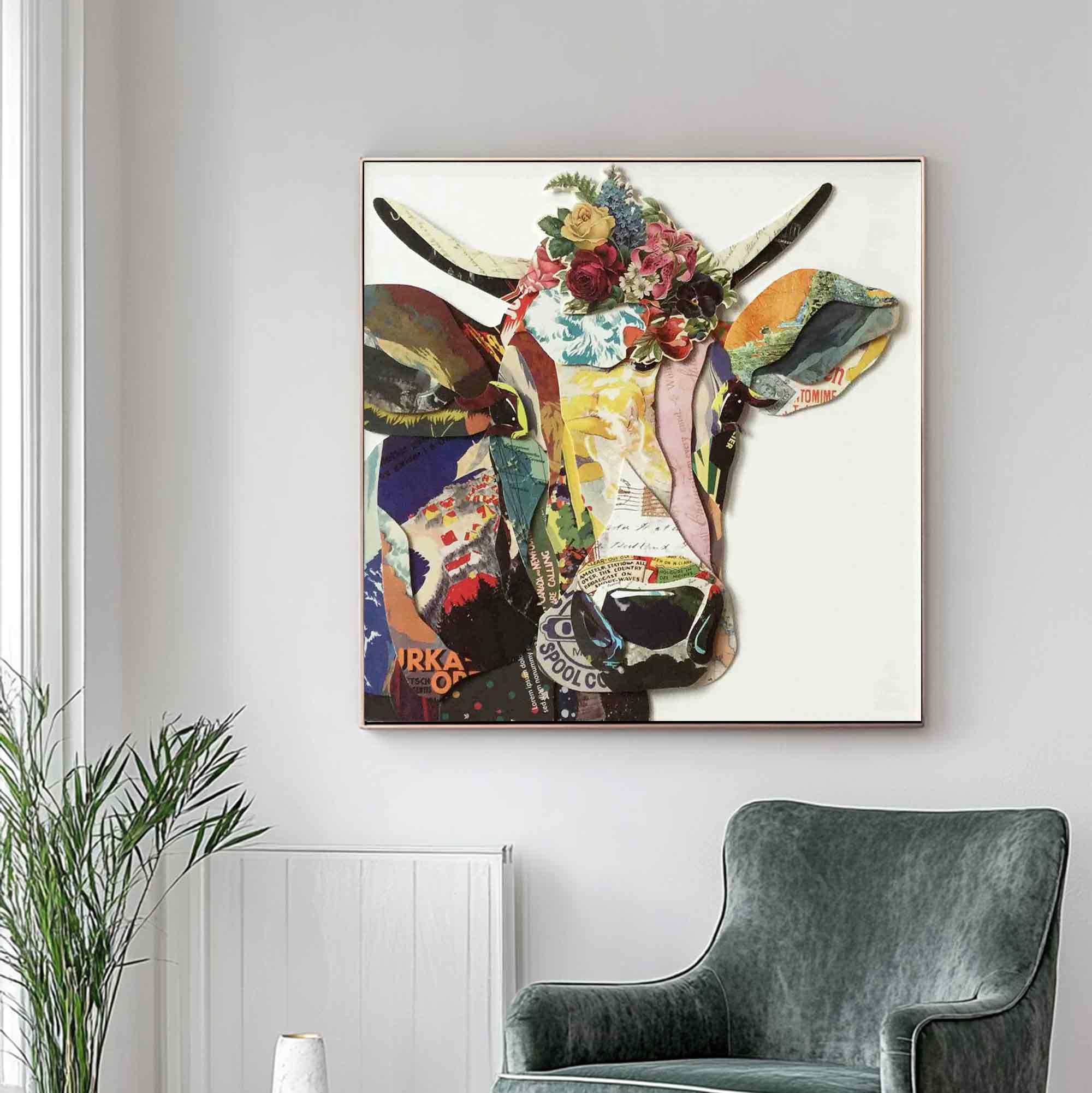 Dairy cow painting Dairy cow Collage art painting bull collage art 