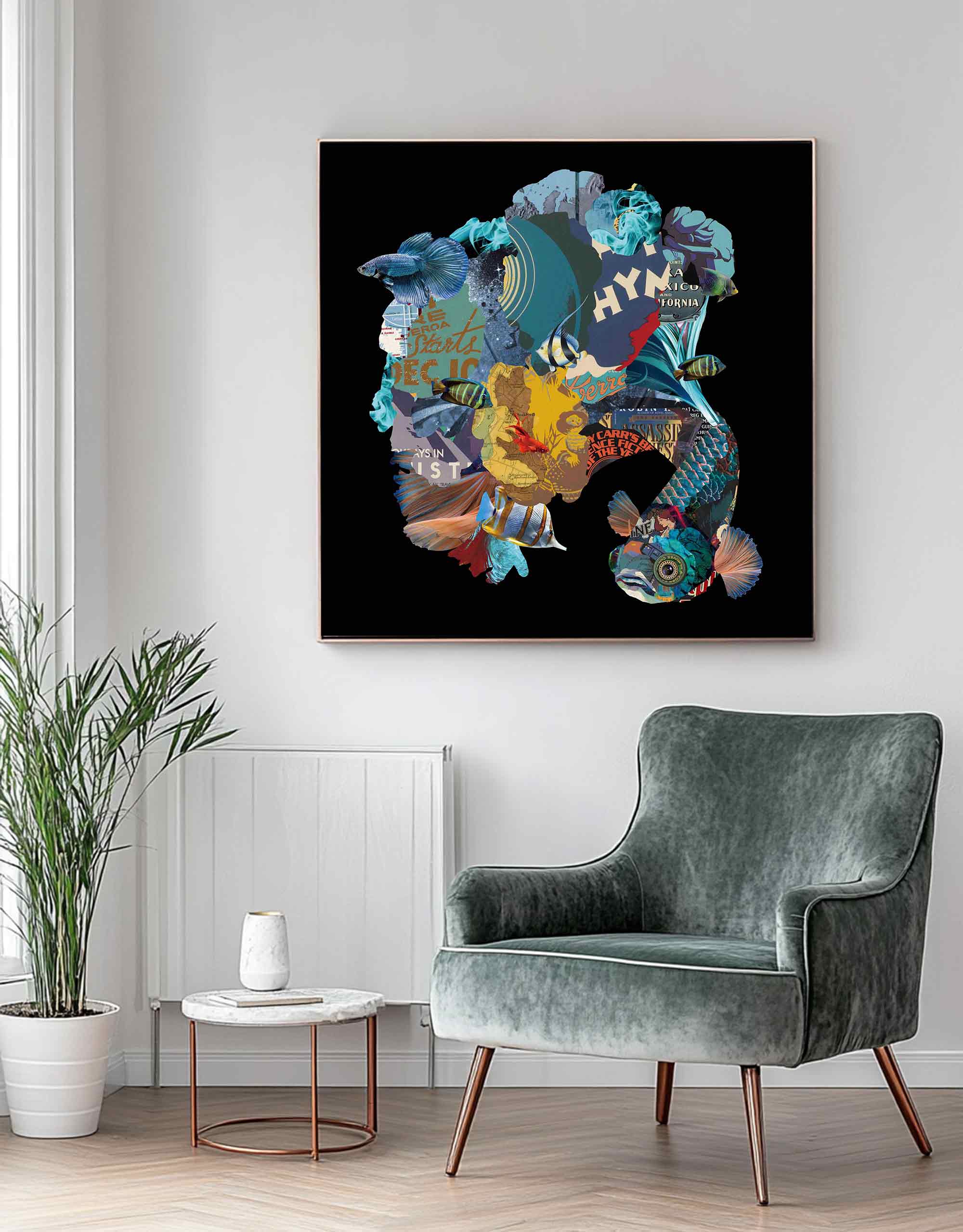 Color Carp Painting Collage art painting Carp collage art Carp painting
