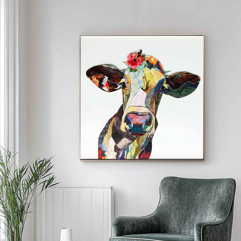 dairy cow painting Dairy cow Collage art painting bull collage art 
