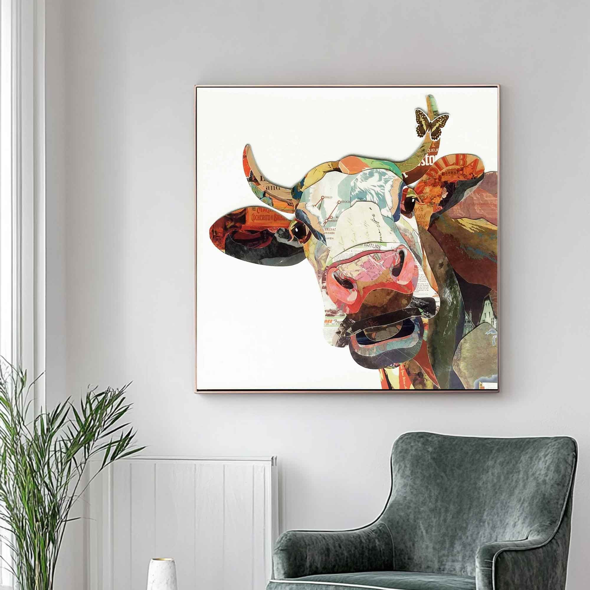 Dairy cow Collage art painting bull collage art dairy cow painting