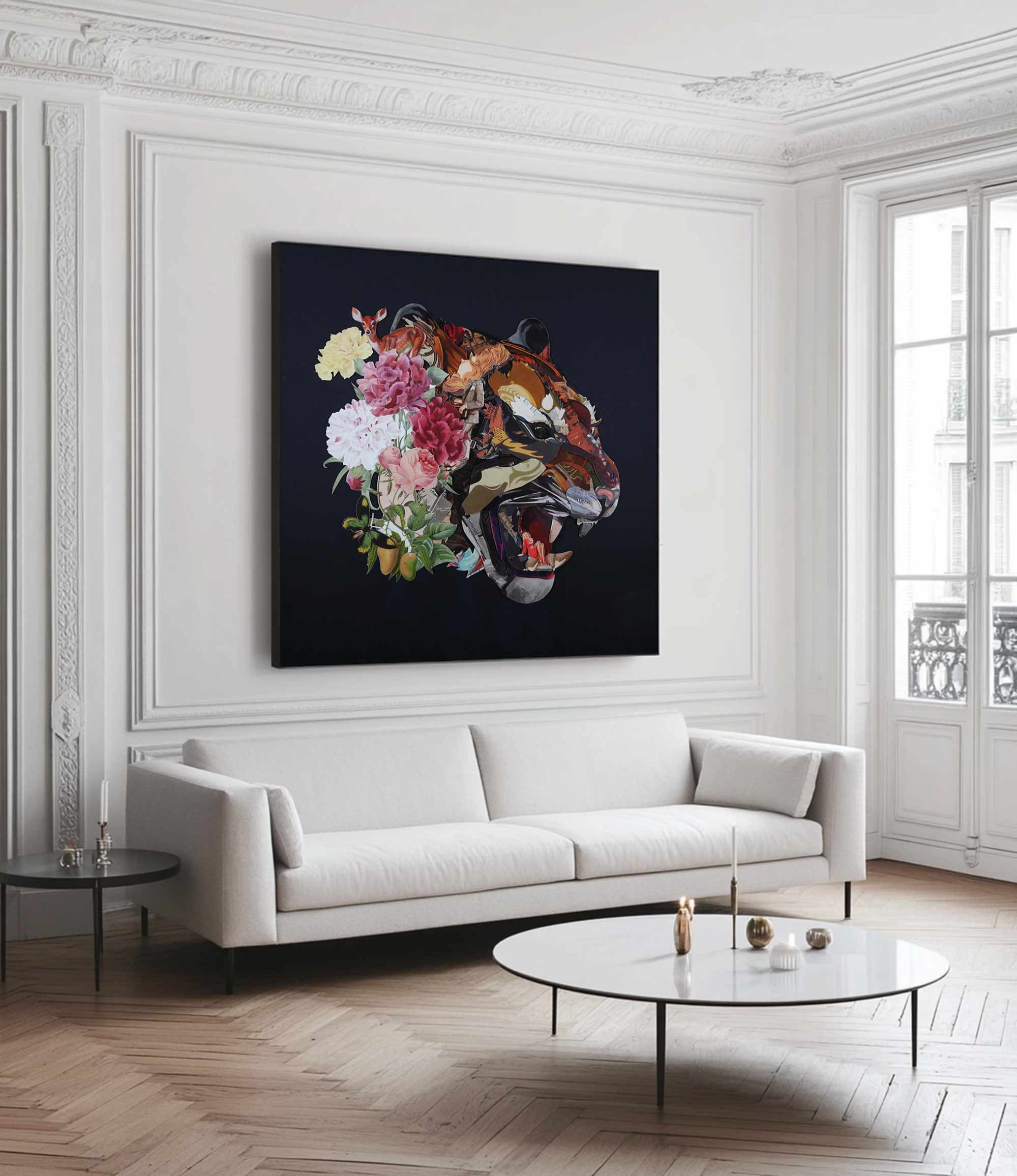 Collage art painting Animal collage art Tiger head close-up painting