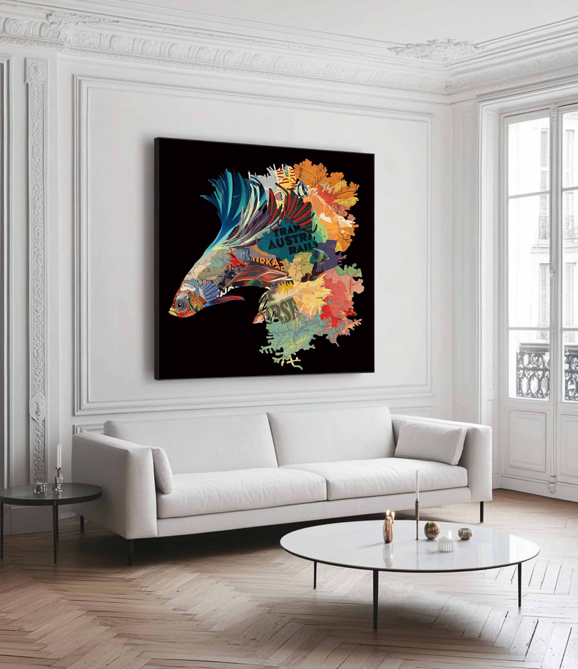 Color Carp Painting Collage art painting Carp collage art Carp painting