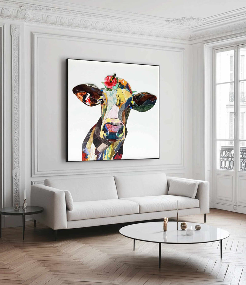 dairy cow painting Dairy cow Collage art painting bull collage art 