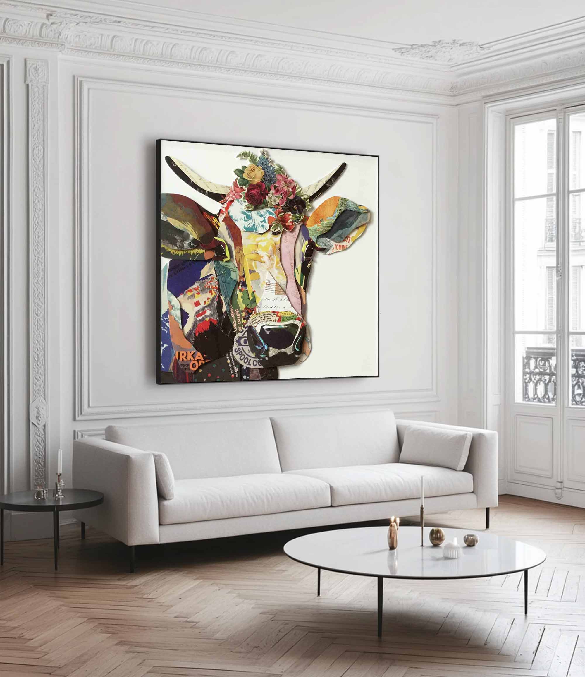 Dairy cow painting Dairy cow Collage art painting bull collage art 