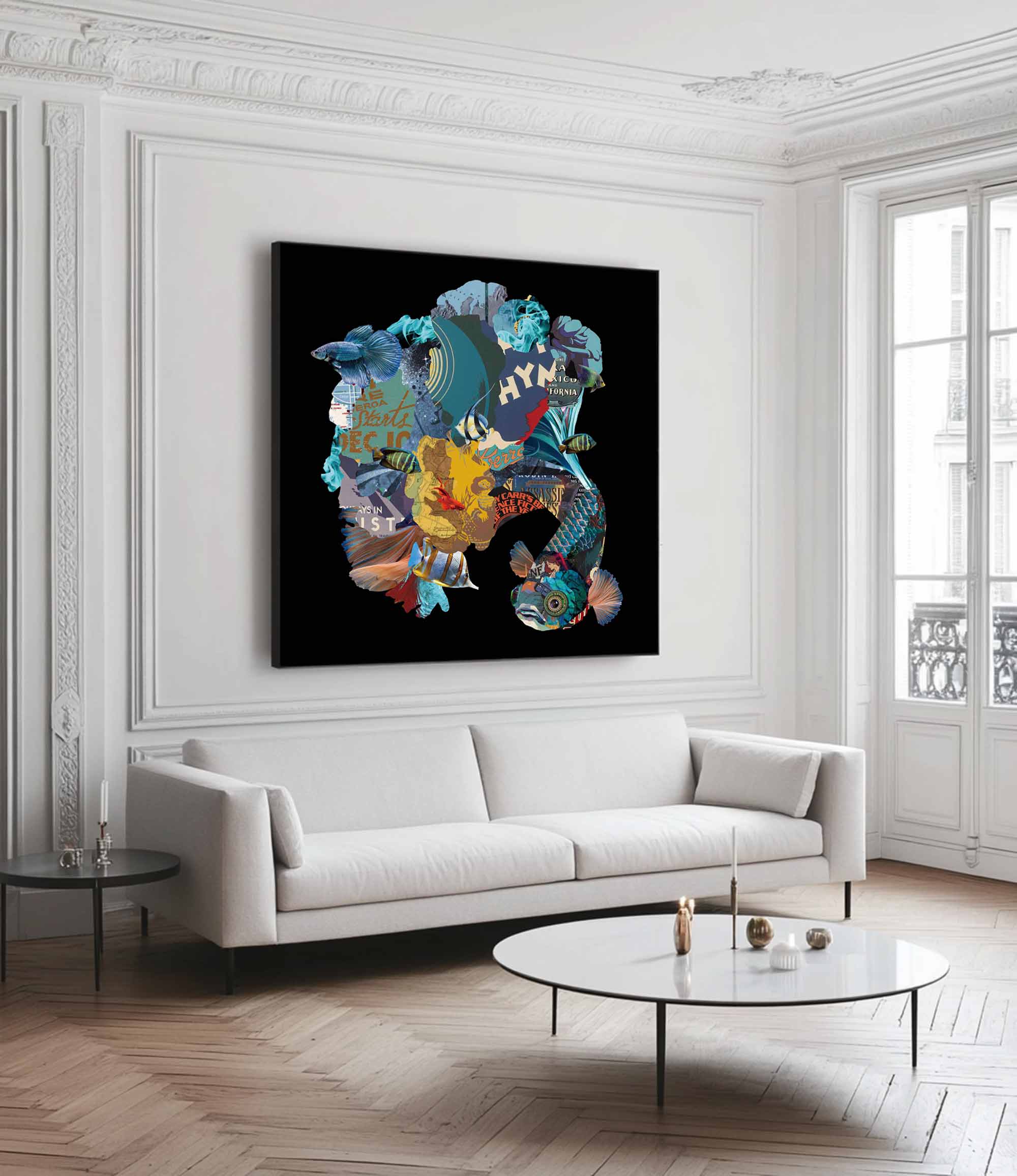 Color Carp Painting Collage art painting Carp collage art Carp painting