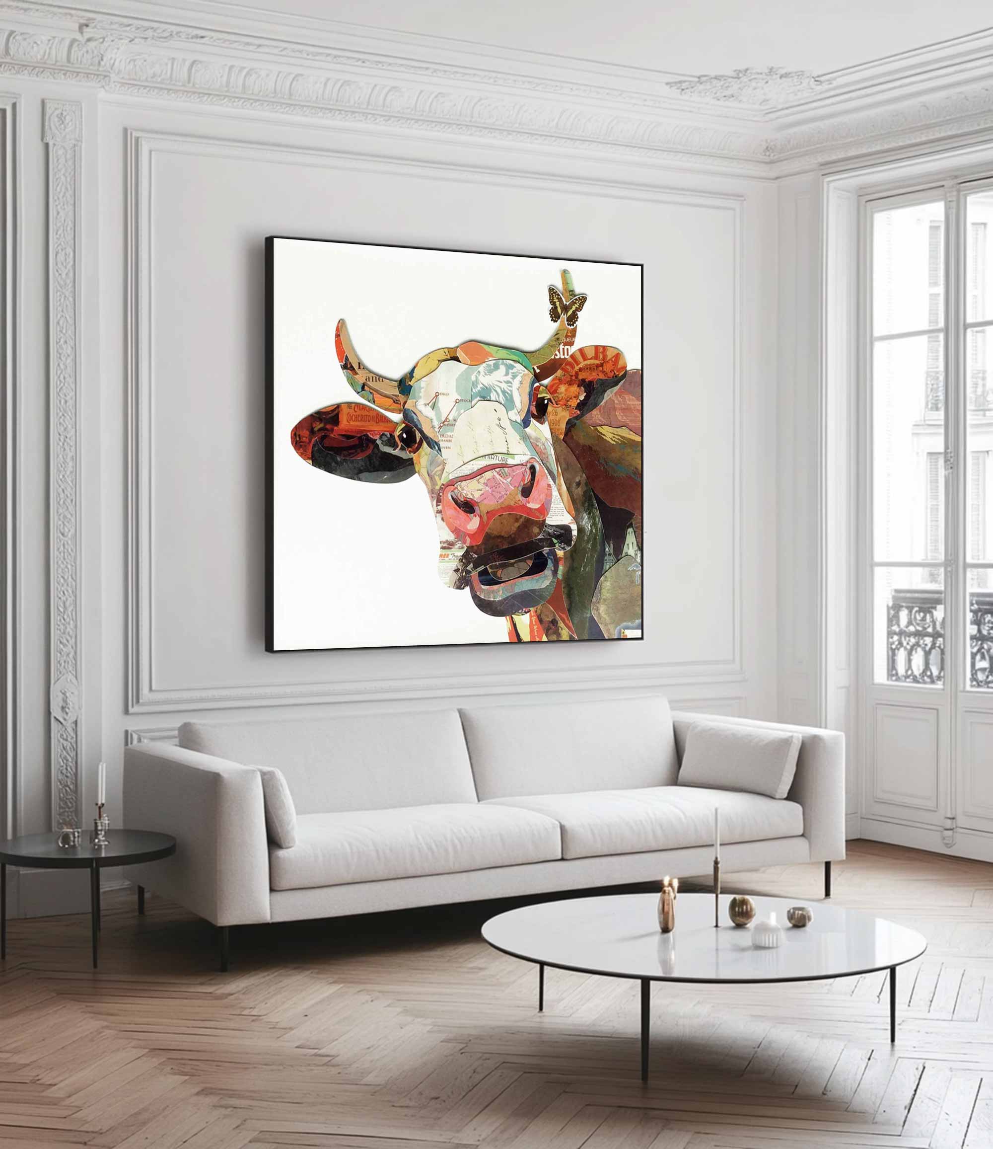 Dairy cow Collage art painting bull collage art dairy cow painting