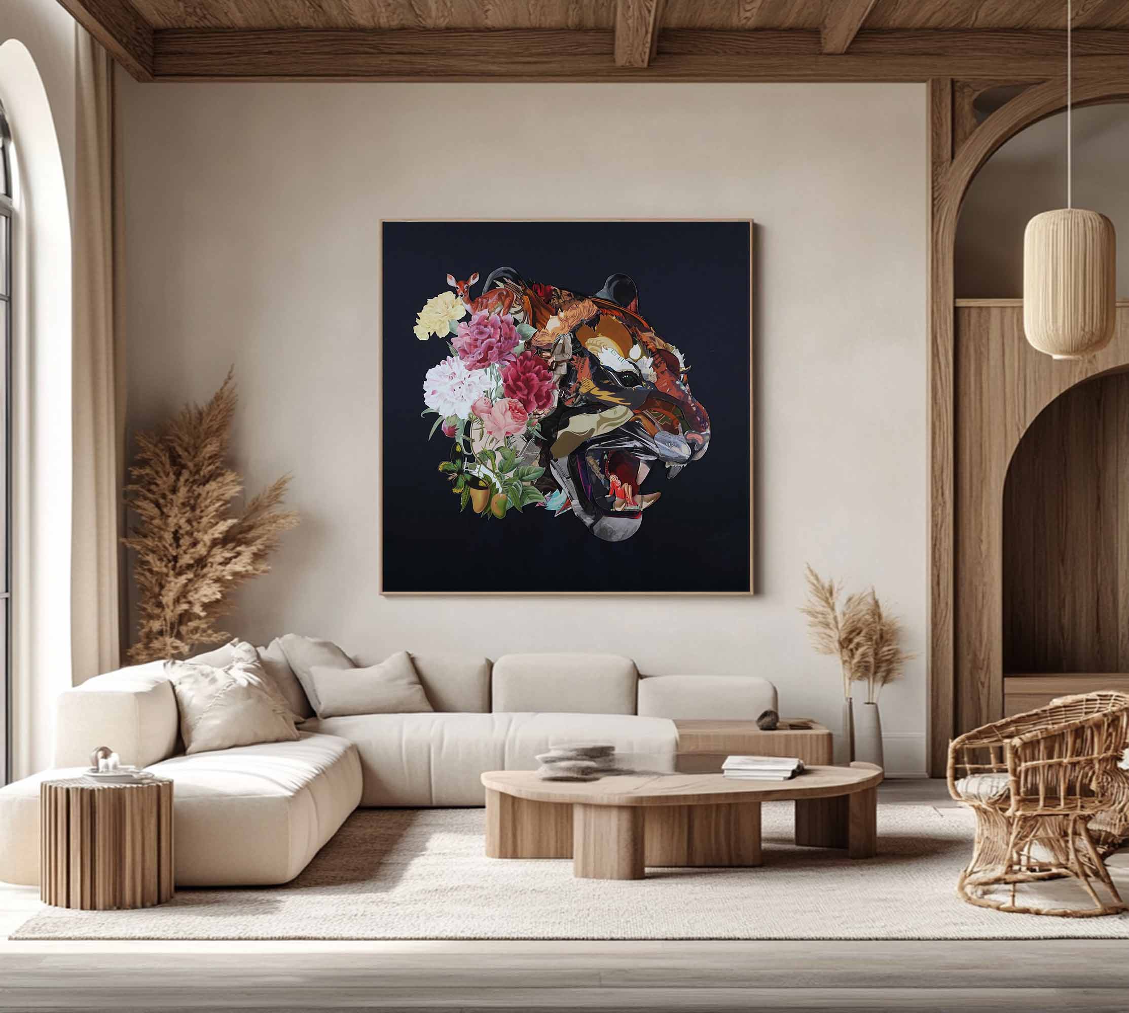 Collage art painting Animal collage art Tiger head close-up painting