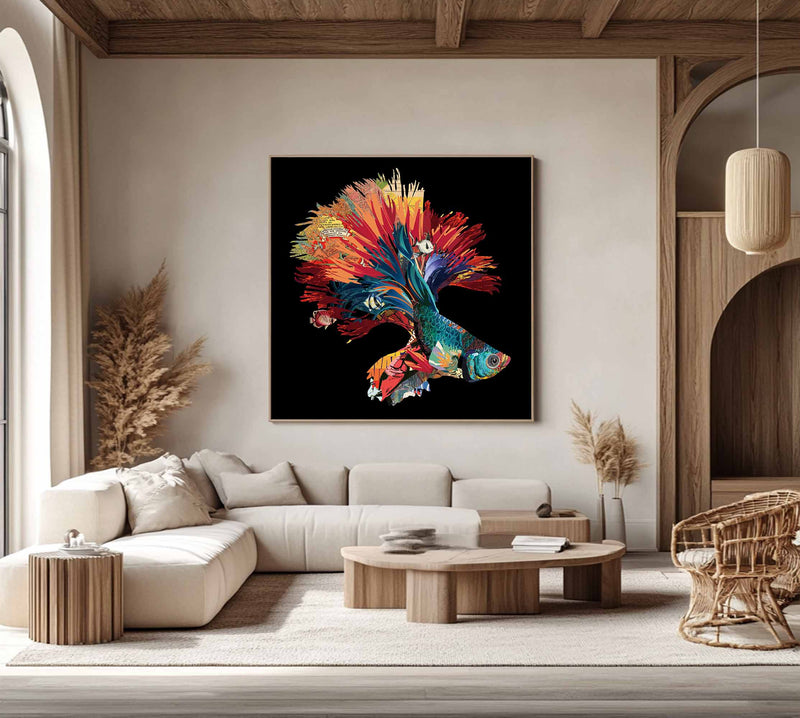 Color Carp Painting Collage art painting Carp collage art Carp painting