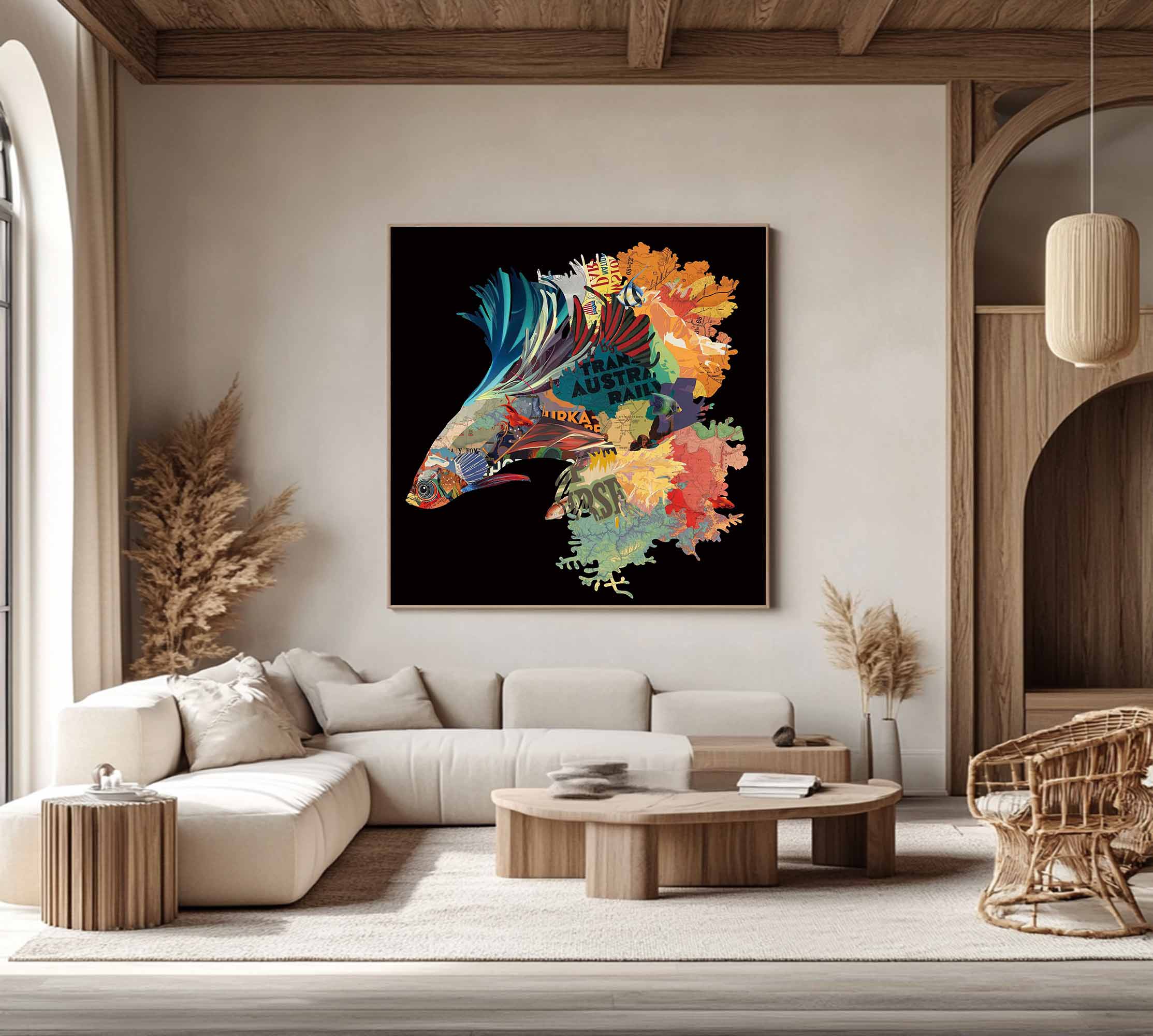 Color Carp Painting Collage art painting Carp collage art Carp painting