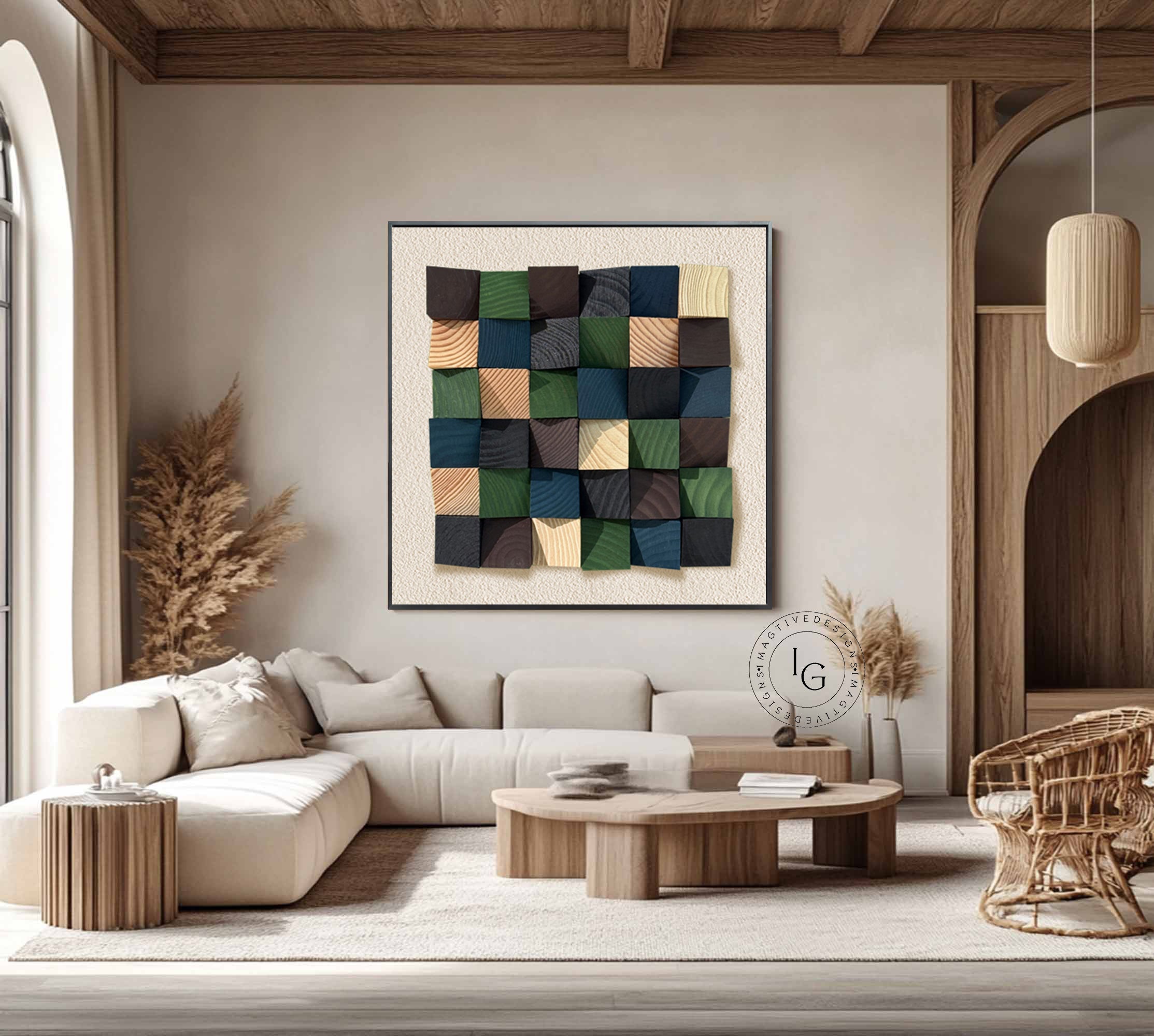 Colorful wood wall Textured Art Colorful Wood collage decor painting