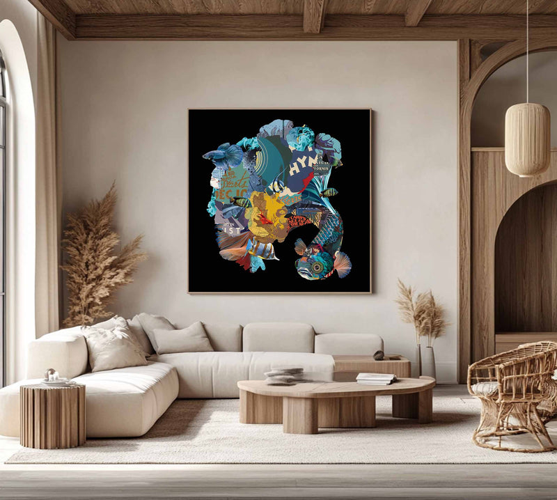Color Carp Painting Collage art painting Carp collage art Carp painting