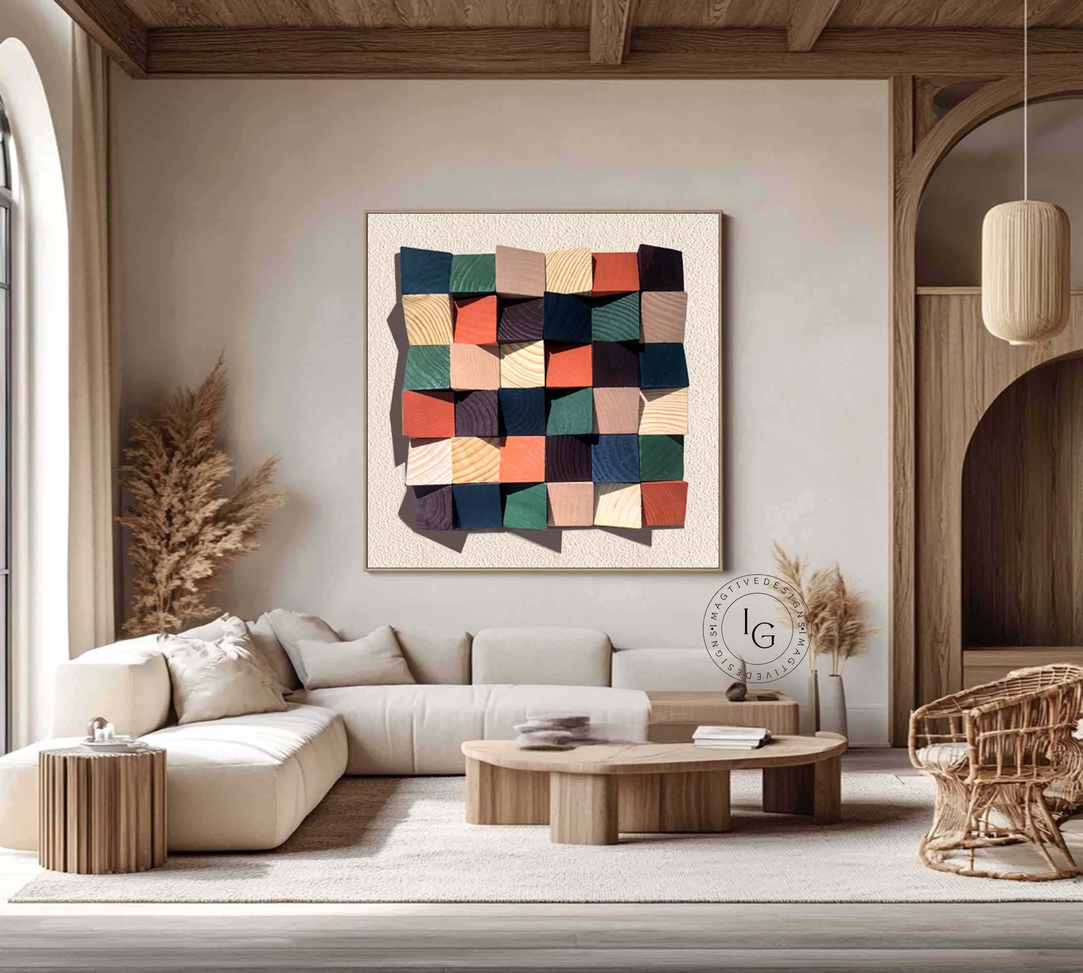 Colorful wood wall Textured Art Colorful Wood collage decor painting