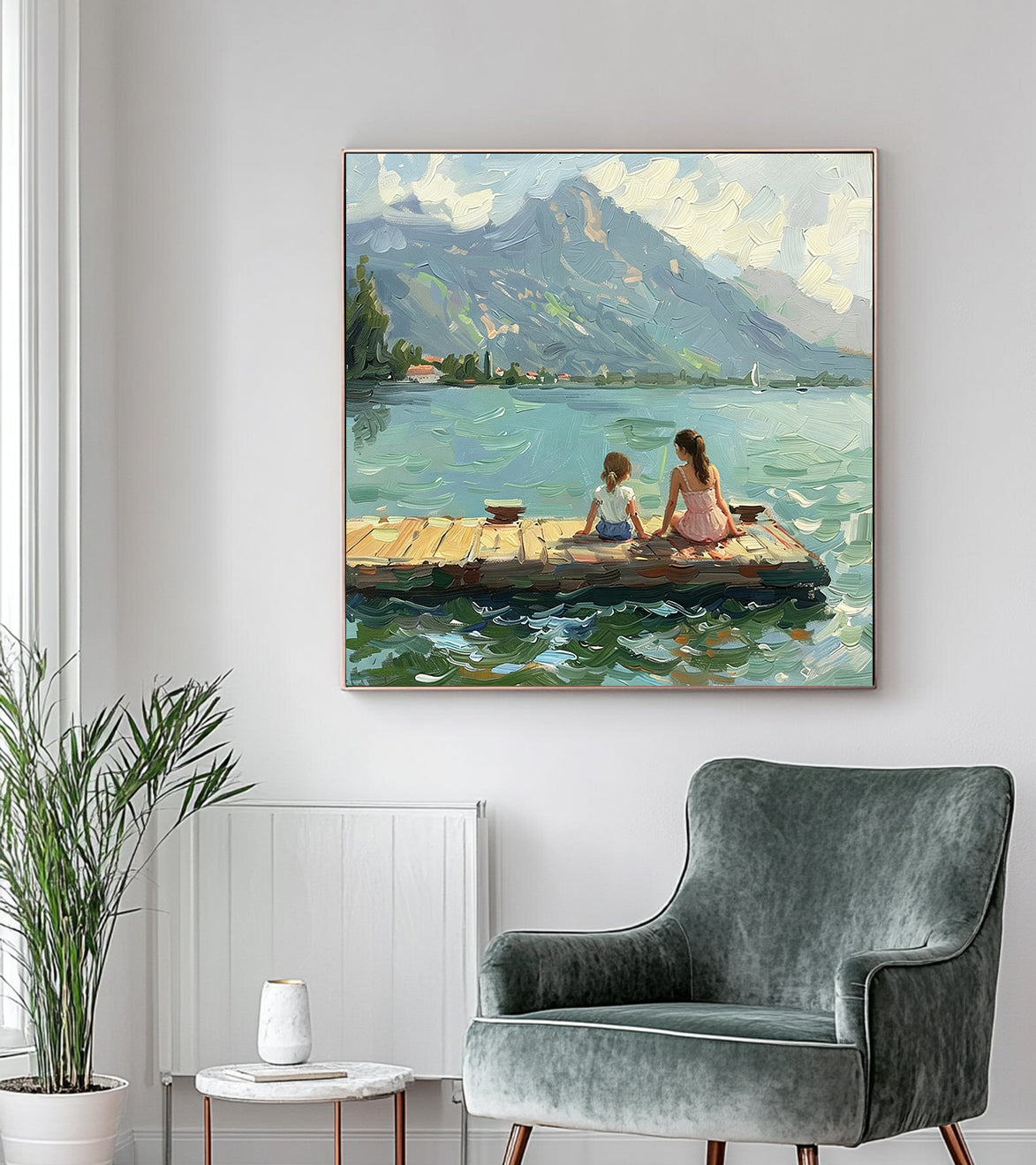 large Green Hand-painted oil painting Custom Nursery wall art girl from photo