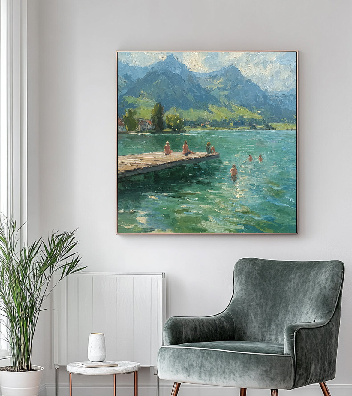 Summer family vacation wall art large Green Hand-painted oil painting 