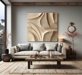 Wood carving wall art Beige Sculptured art Wooden wall decor