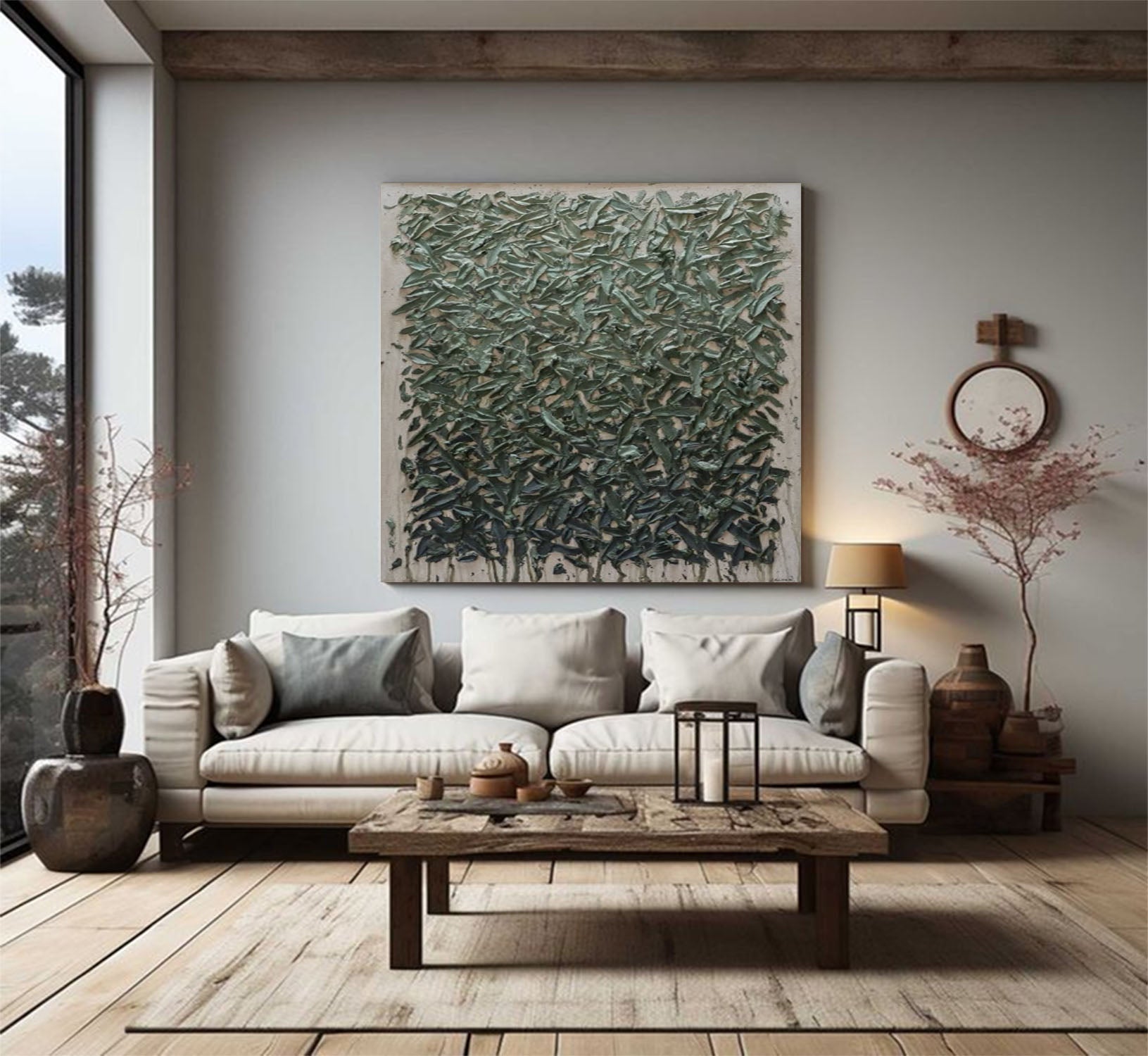Large green abstract painting Green texture wall art green painting 
