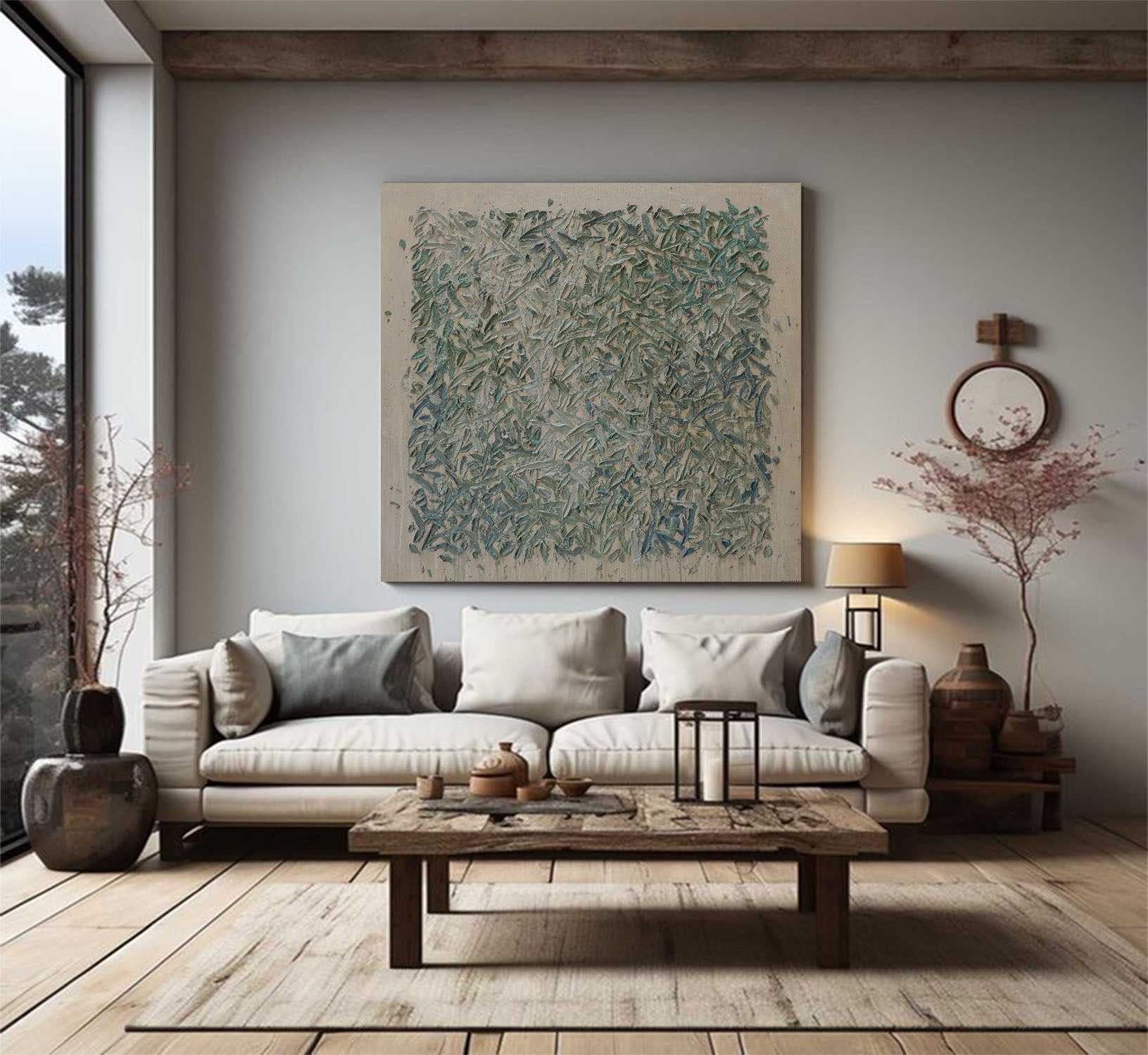 Green texture wall art green painting large green abstract painting