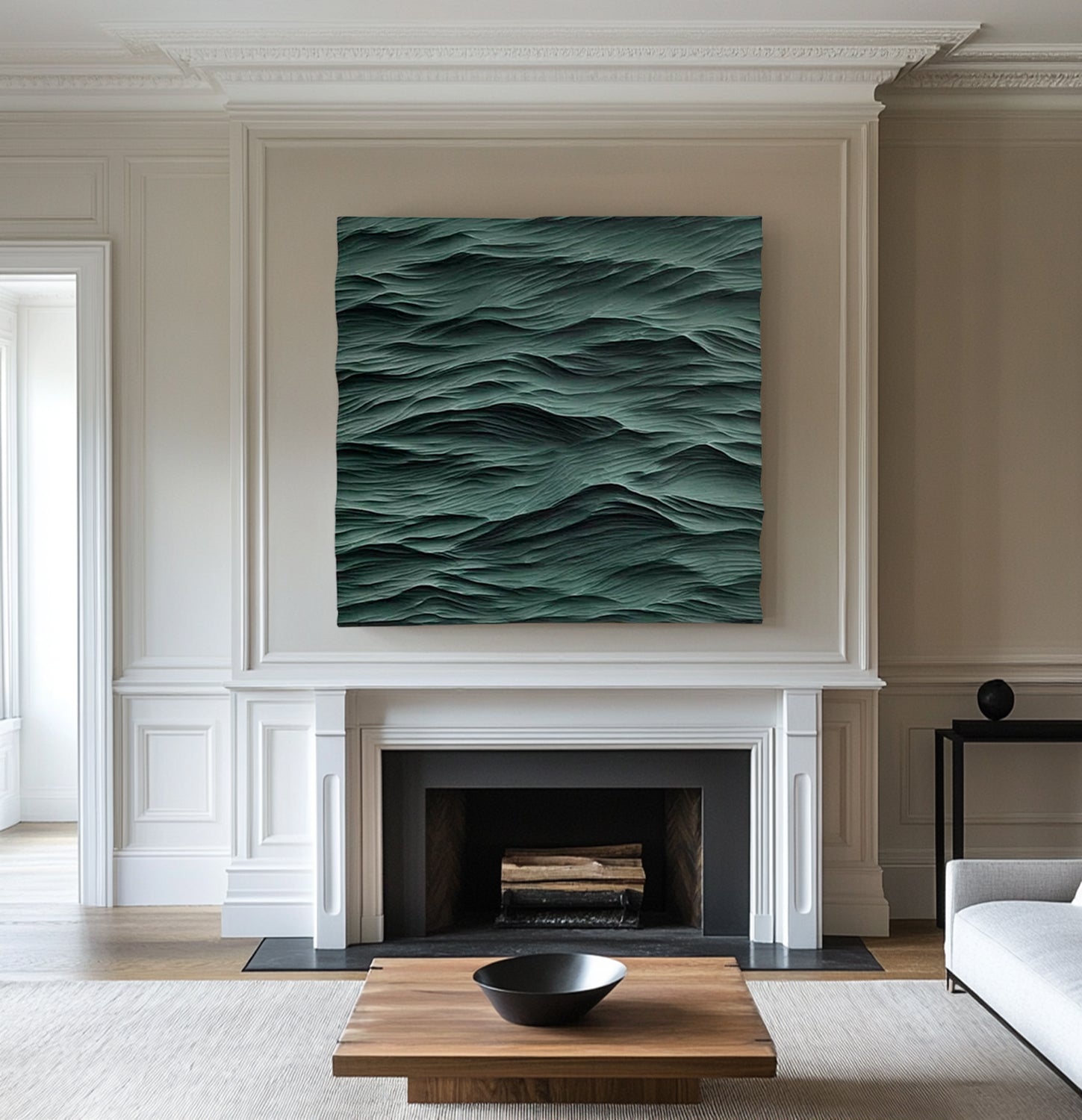 Wood carving wall art Sculptured wall art Green Abstract texture art 