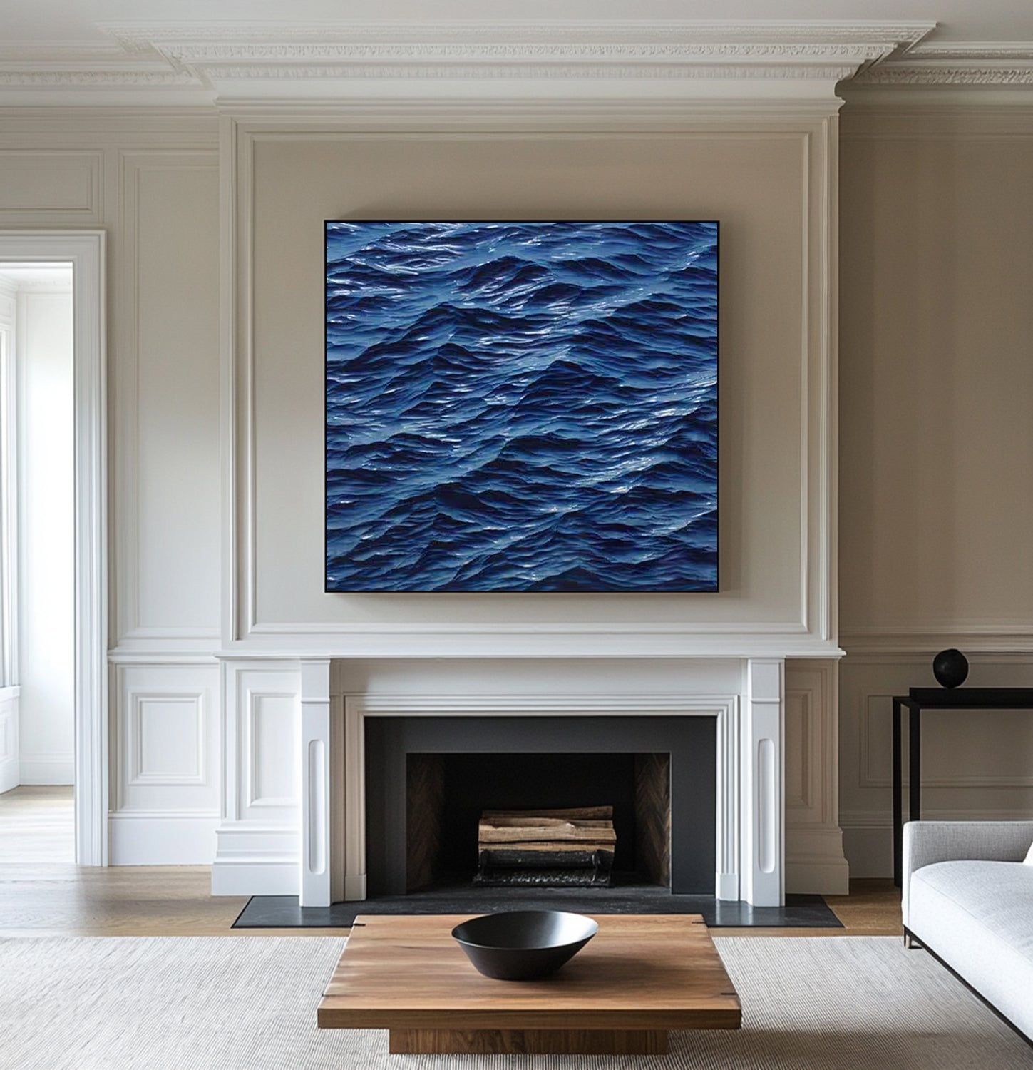Wood carving wall art Sculptured wall art blue ocean wave texture art