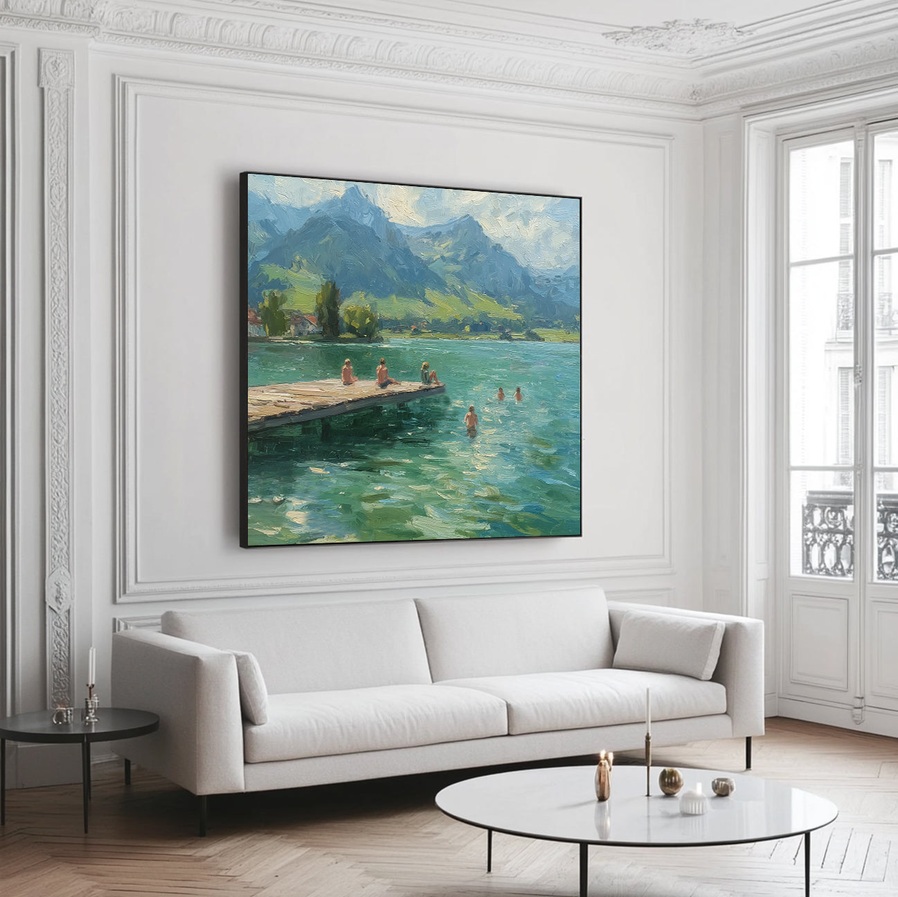 Summer family vacation wall art large Green Hand-painted oil painting 