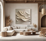 Wood carving wall art Beige Sculptured art 3D Textured Wall Decor 