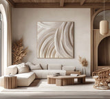 Wood carving wall art Beige Sculptured art 3D Textured Wall Decor