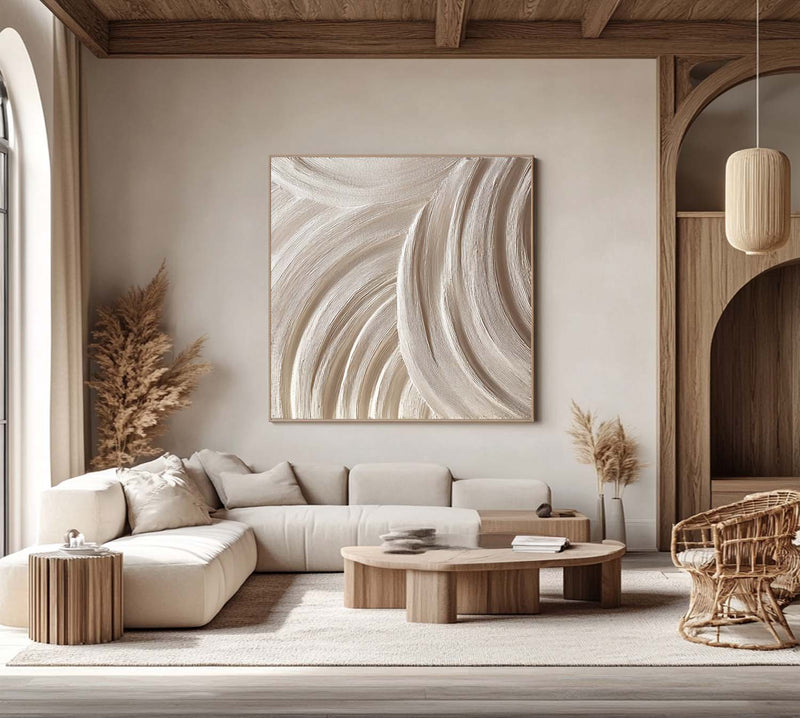 Wood carving wall art Beige Sculptured art 3D Textured Wall Decor