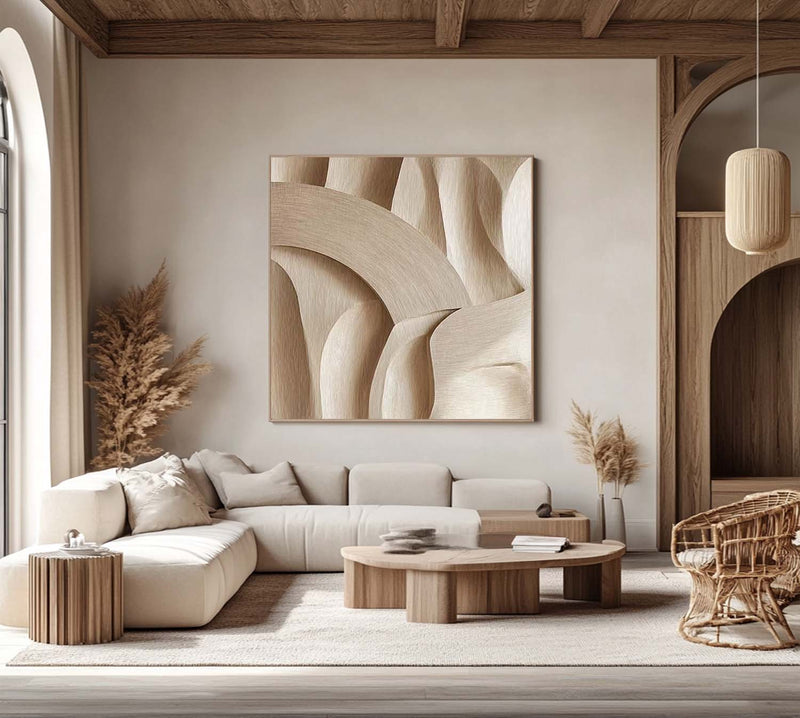 Wood carving wall art 3D Textured Wall Decor Beige Minimalist wall art